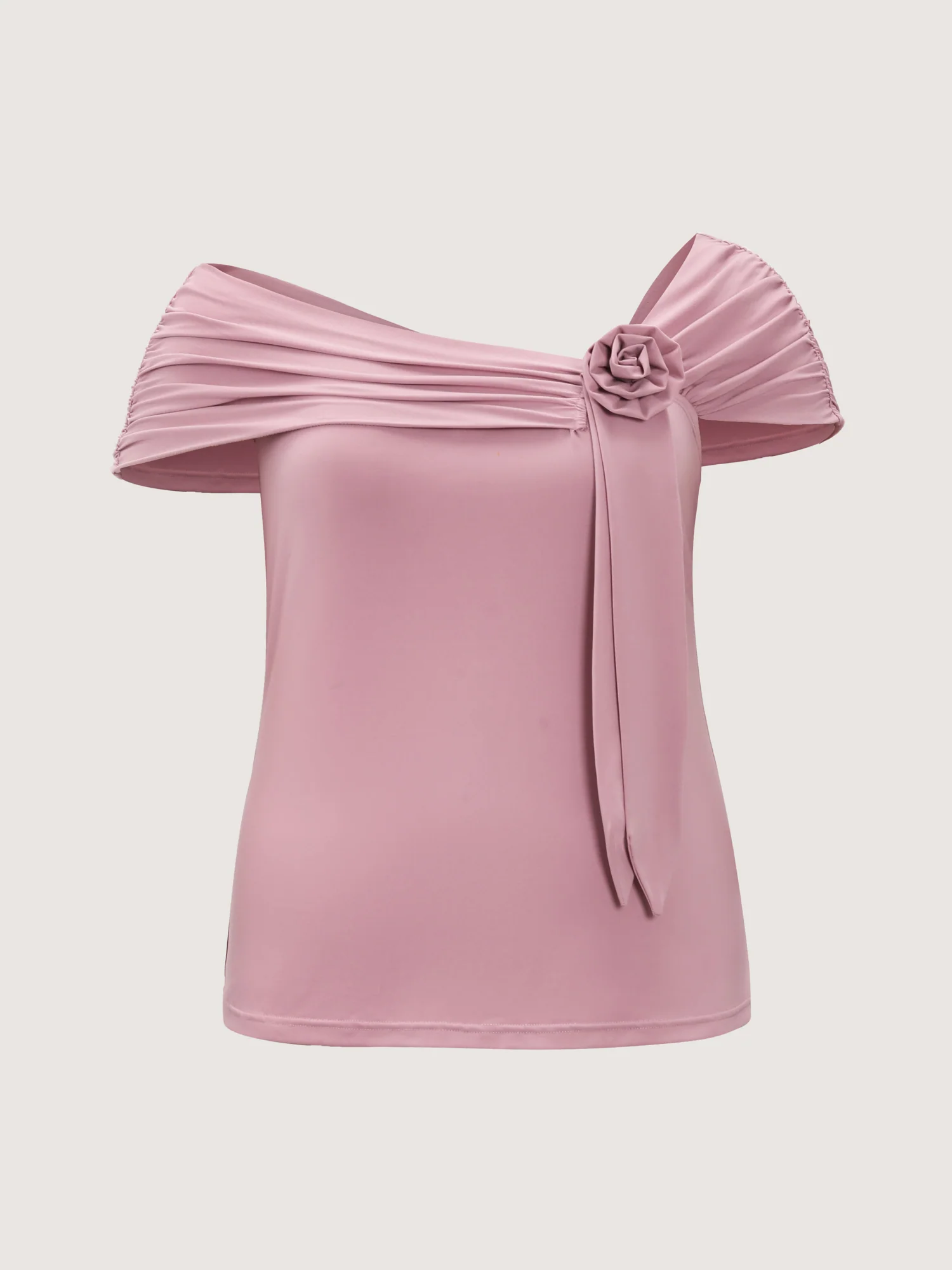 3D Floral Detail Asymmetrical Neckline T-Shirt - Image 6
