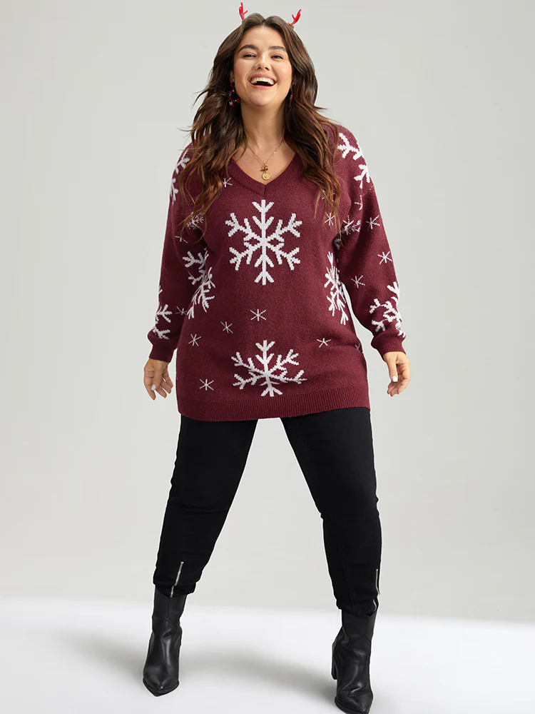 Anti-Pilling Snowflake Print Pullover - Image 10