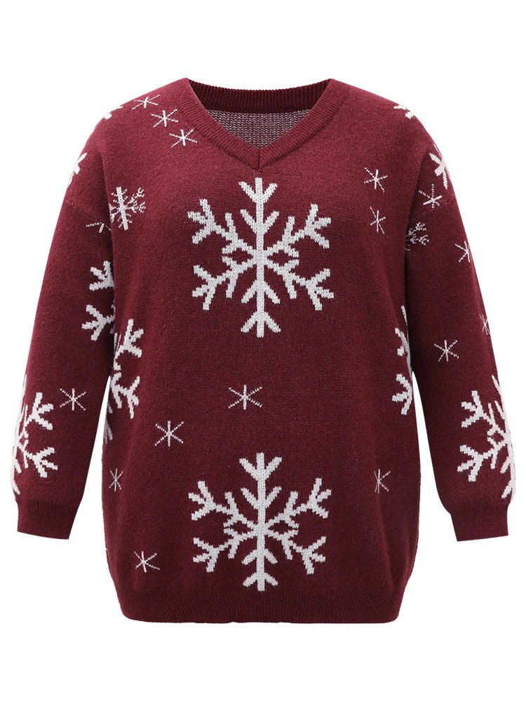 Anti-Pilling Snowflake Print Pullover - Image 13