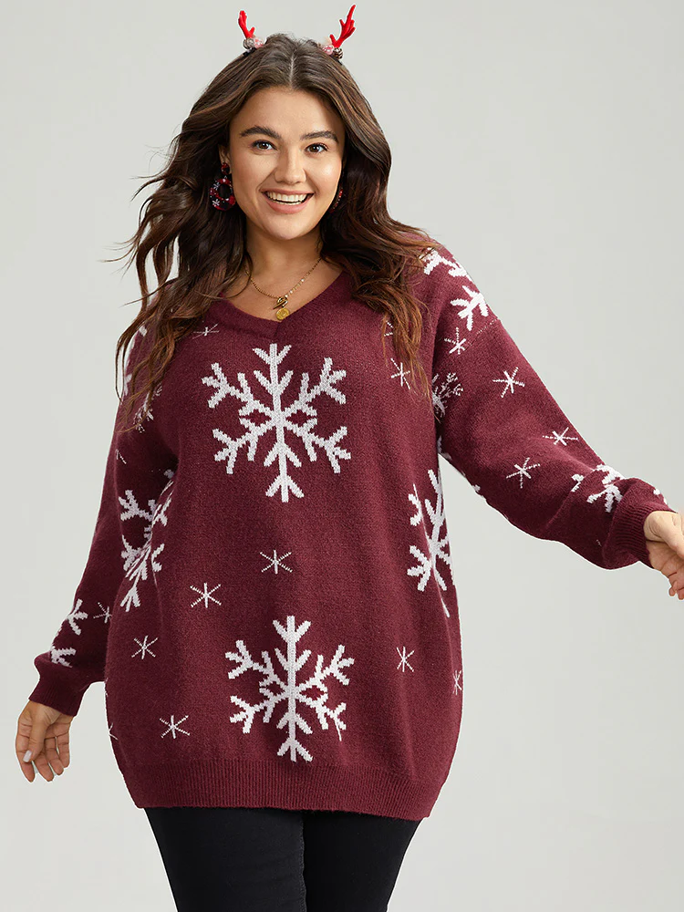Anti-Pilling Snowflake Print Pullover - Image 5