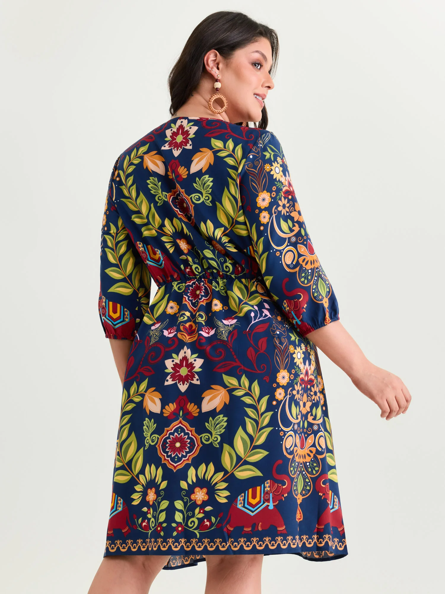 Boho Print V-Neck Pockets Mini Dress - Image 4