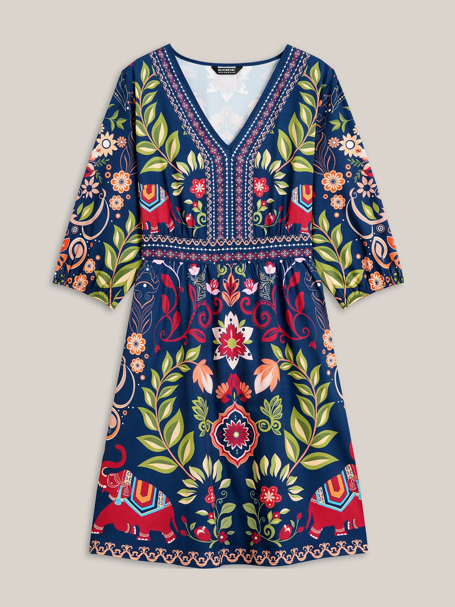Boho Print V-Neck Pockets Mini Dress - Image 7