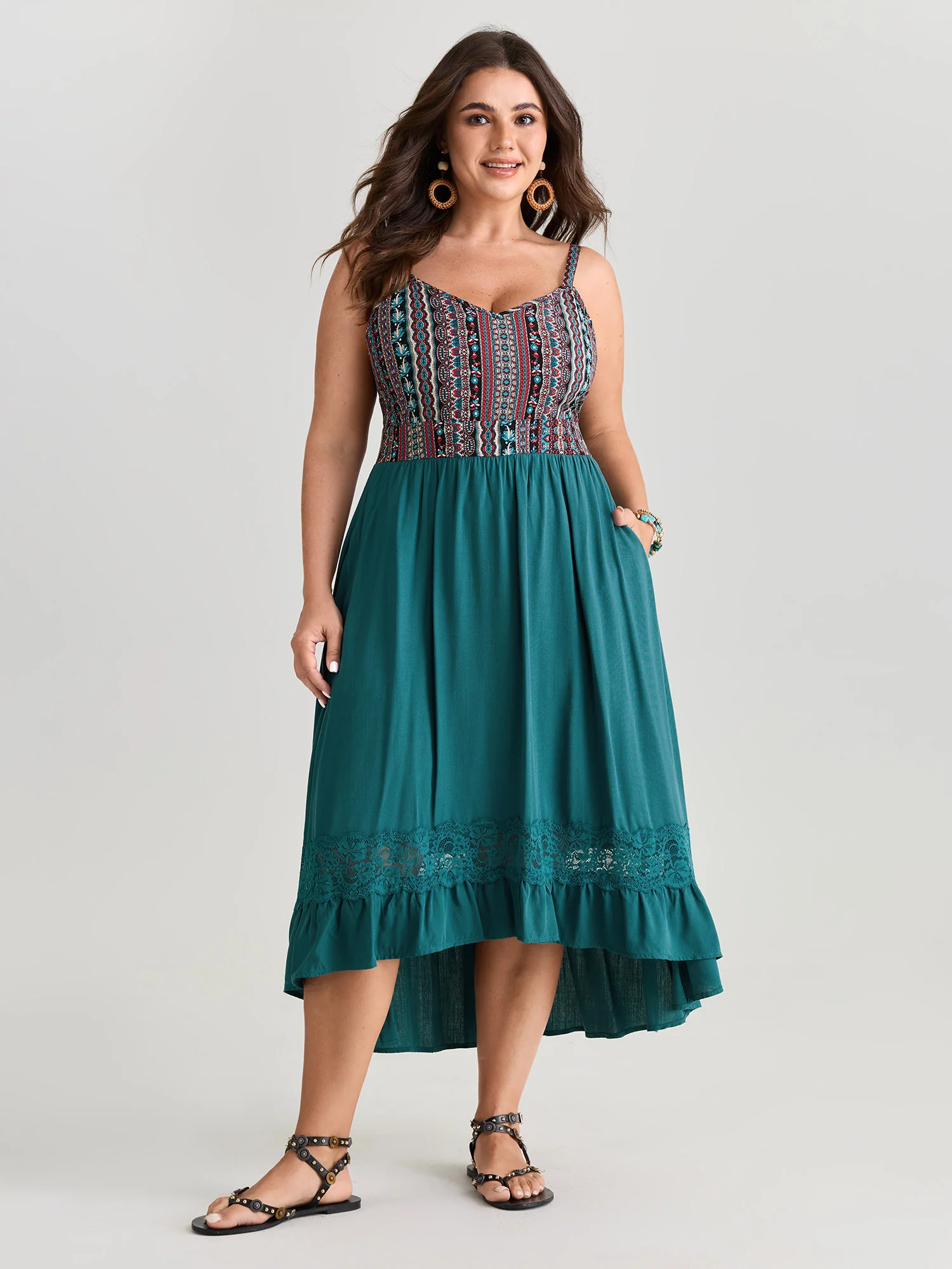 Boho Striped Lace Trim Midi Dress - Image 3