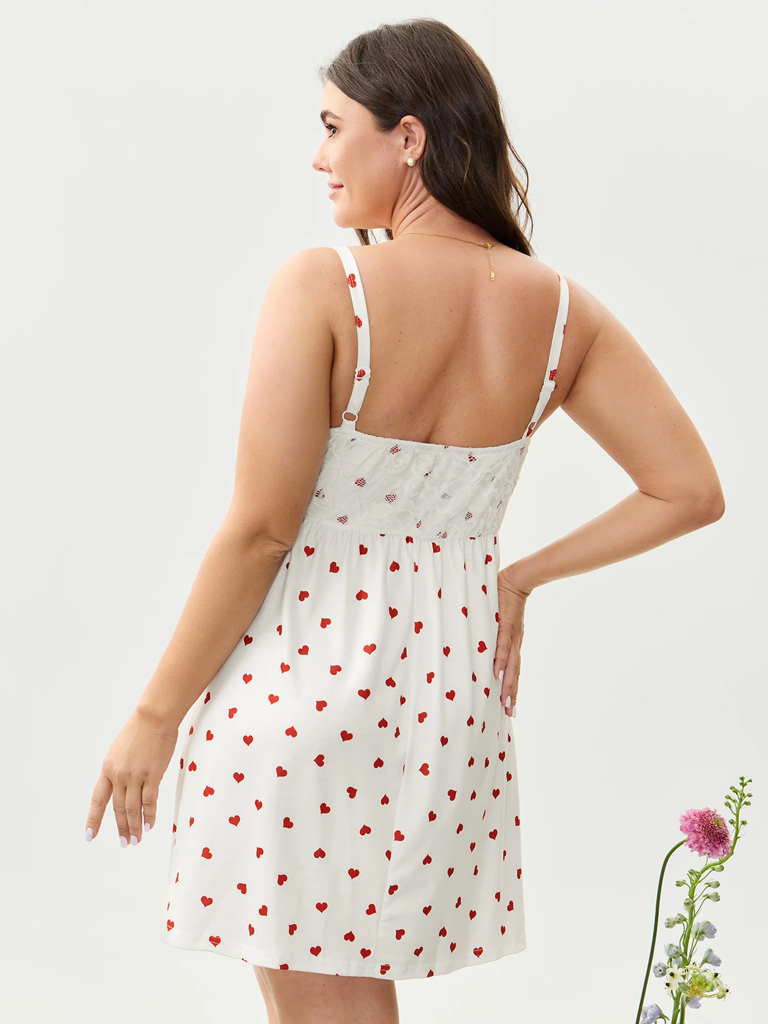 Romantic Heart Print Lace Sleep Dress - Image 4