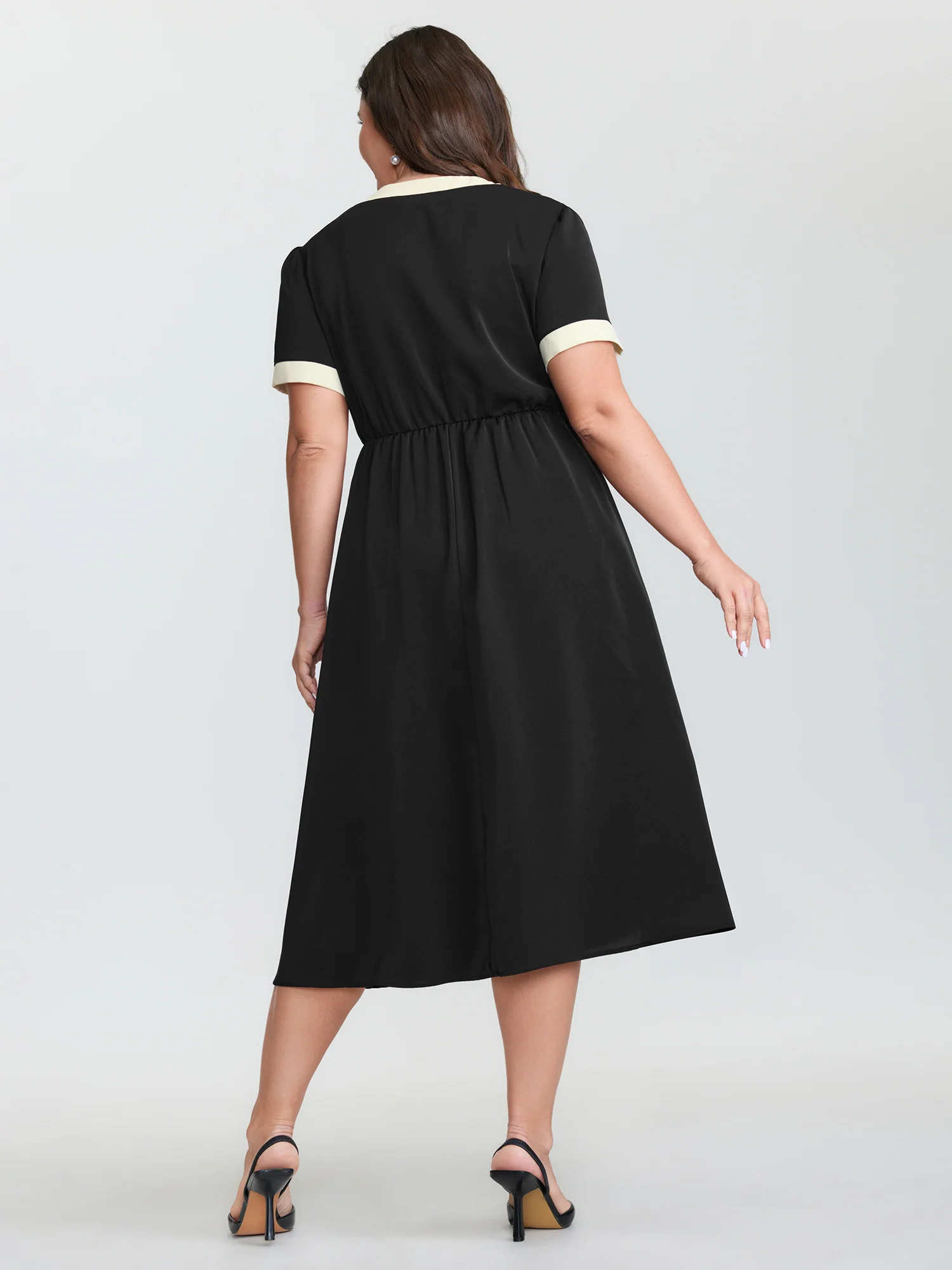 Bow Neckline Stretchy Waist Midi Dress - Image 4