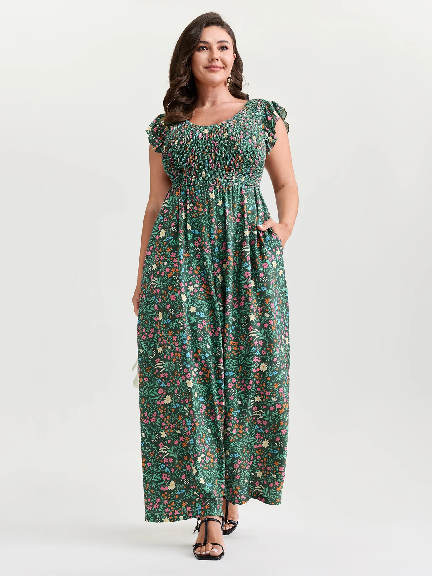 Breezy Floral Print Flutter Sleeve Jumpsuit