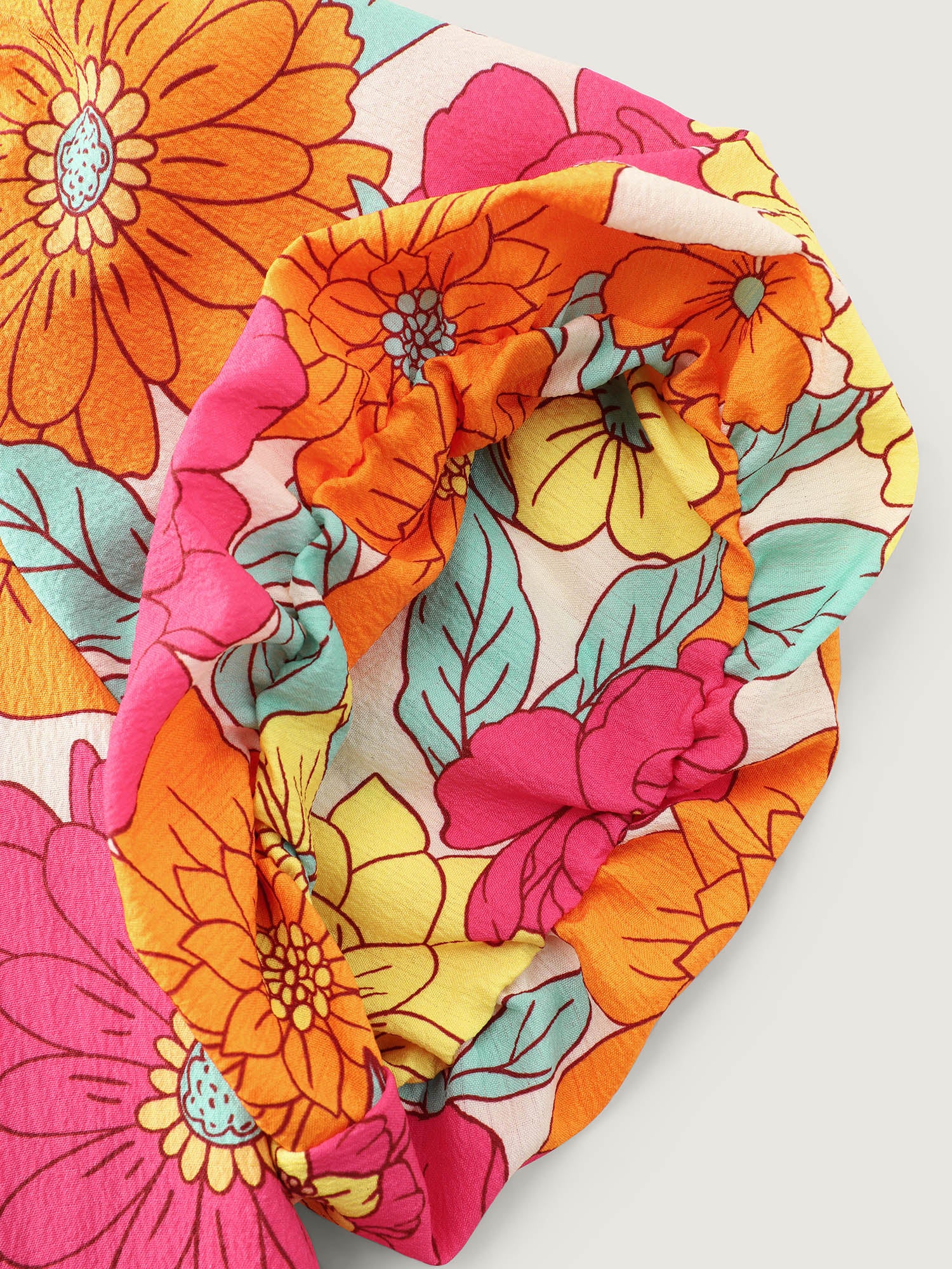 Bright Floral Print Shirred Midi Dress - Image 6