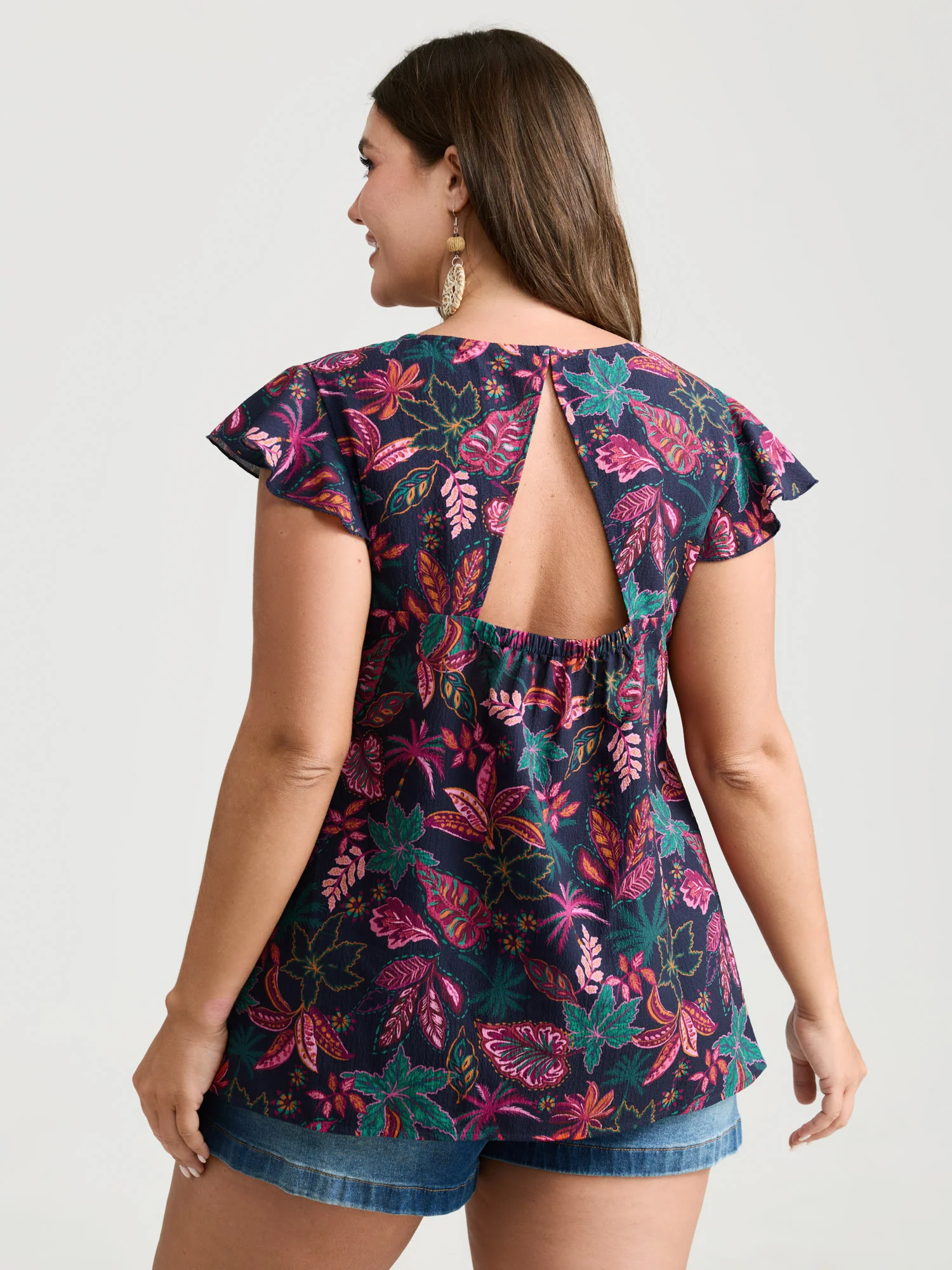 Bright Floral Texture Open-Back Blouse - Image 5