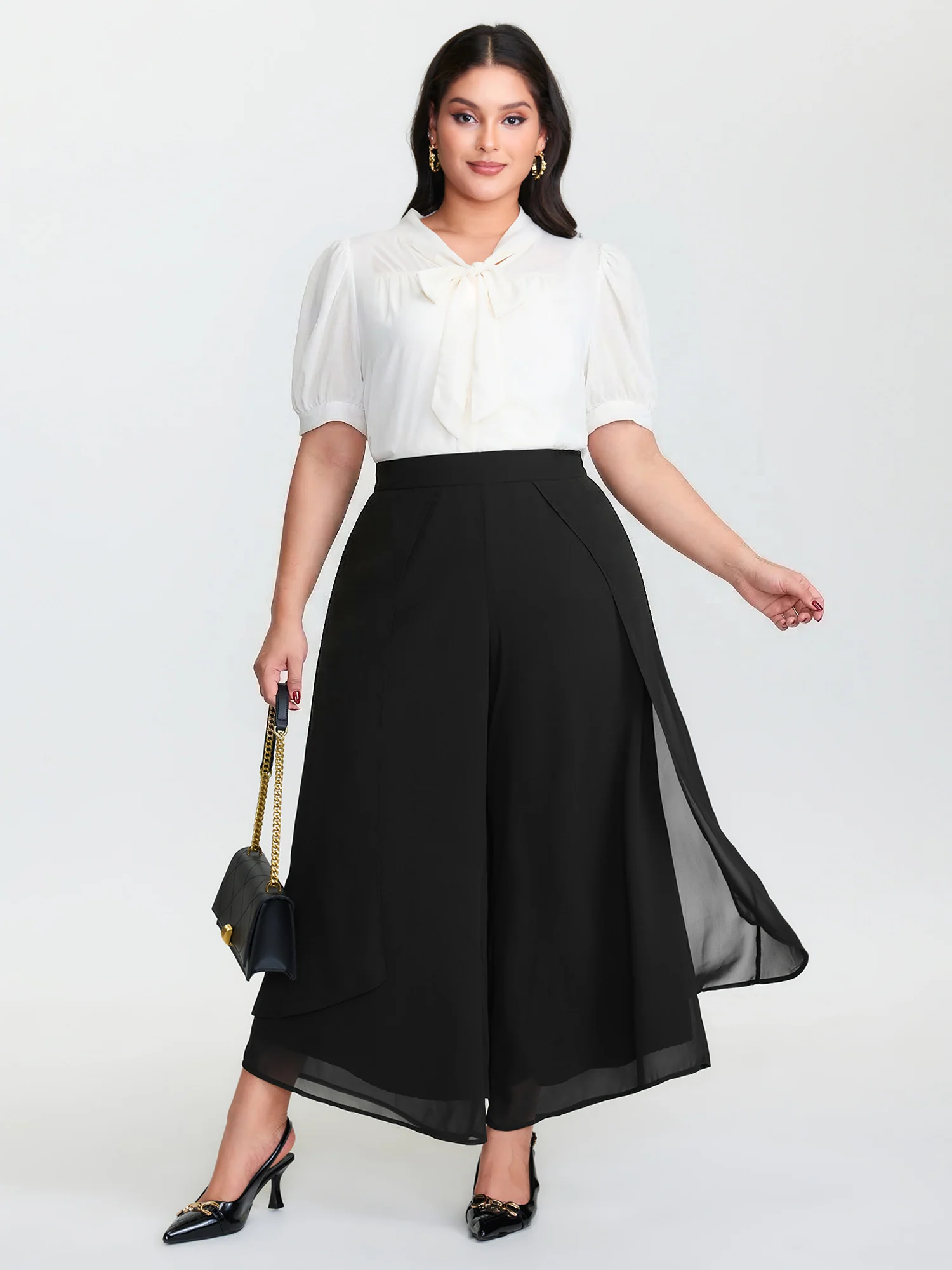 Chiffon Stretchy Waist Flowy Pants - Image 2