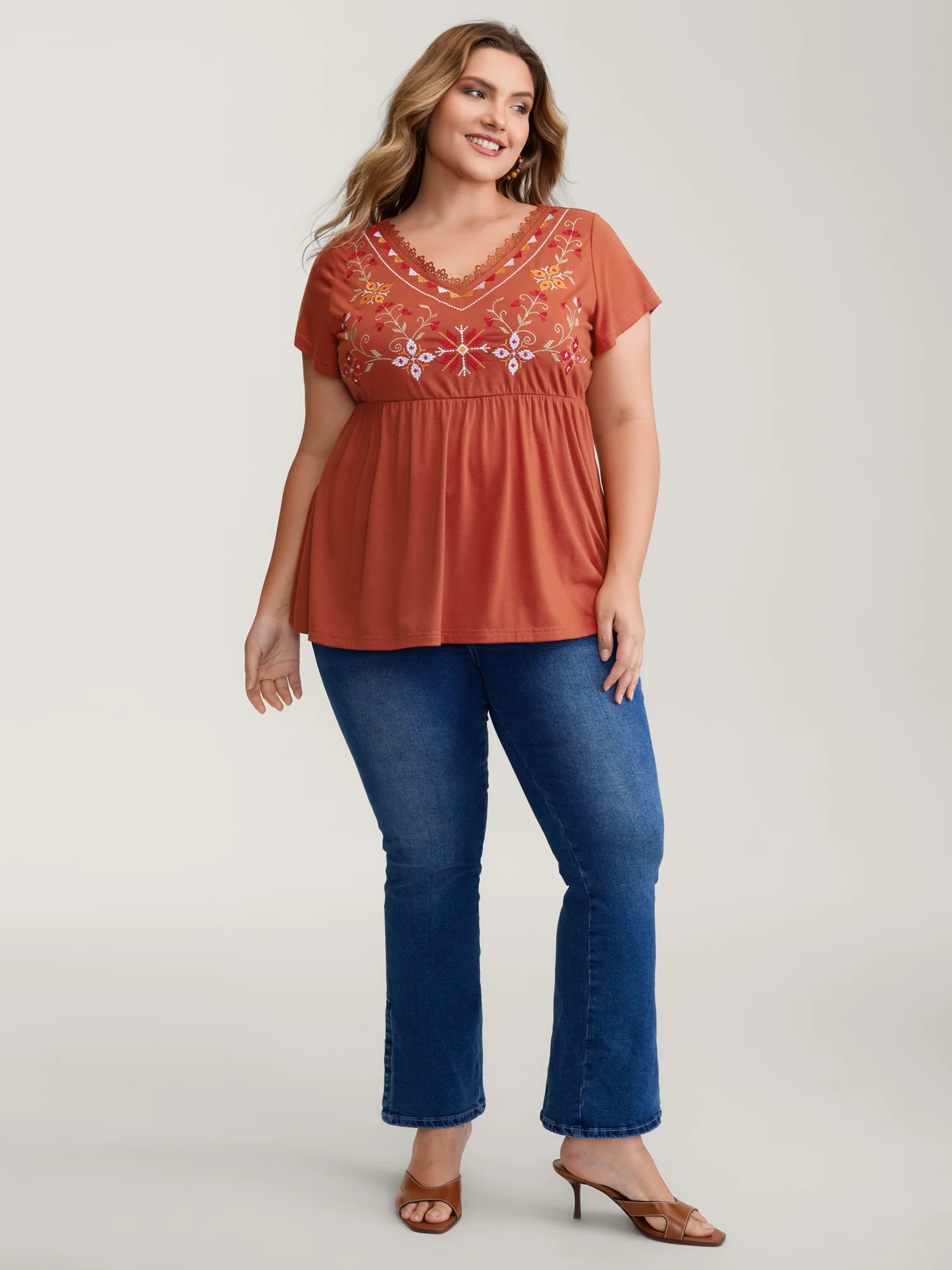 Color Floral Embroidery Lace Knit Top - Image 10