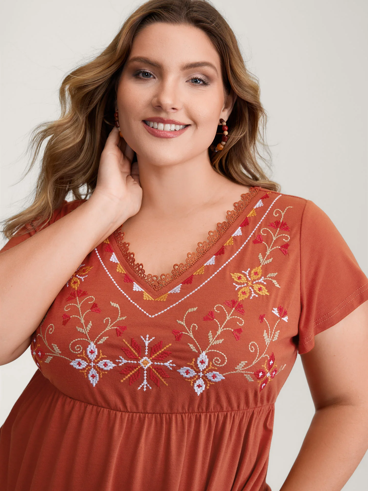 Color Floral Embroidery Lace Knit Top - Image 8
