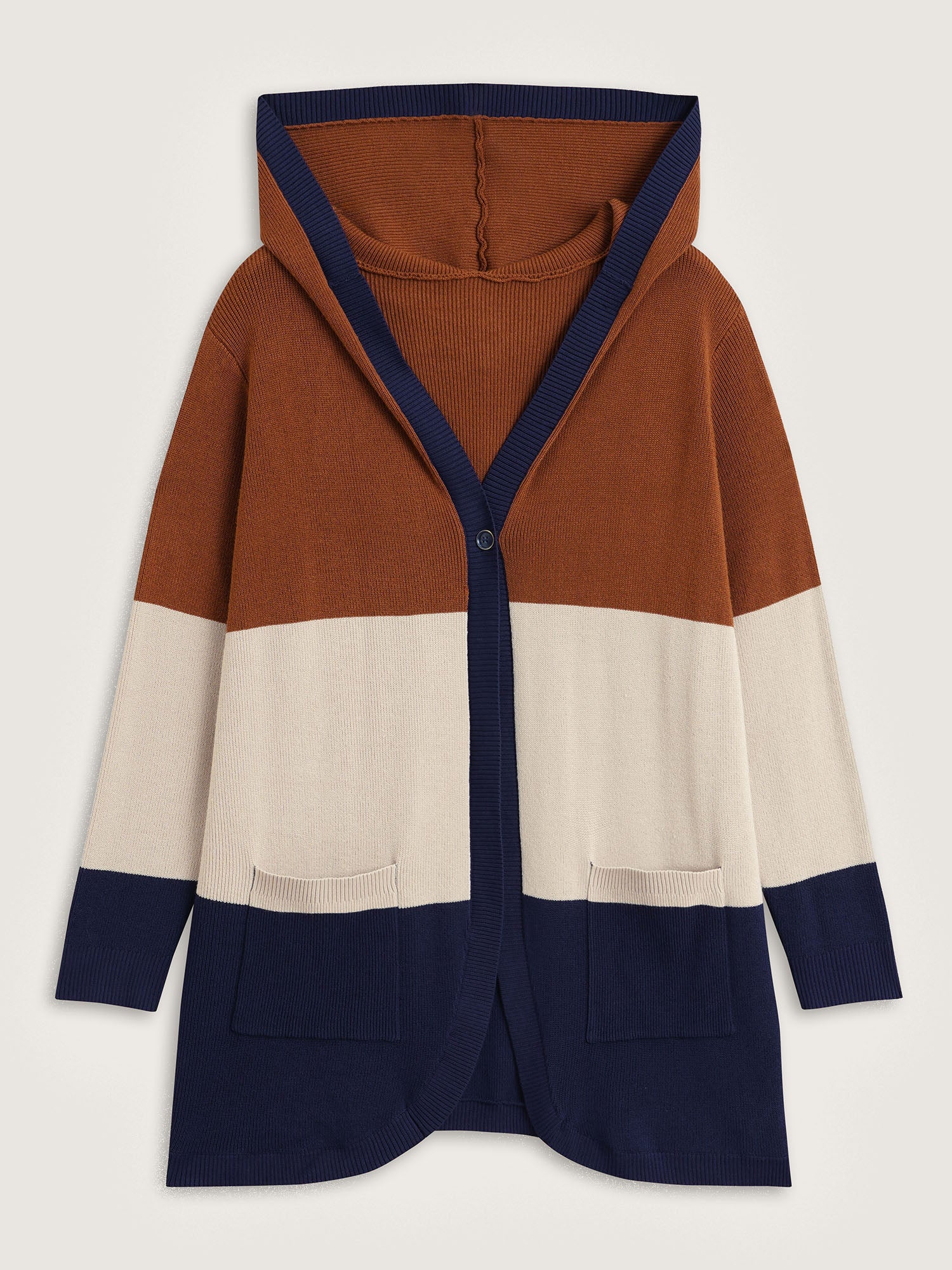 Colorblock Contrast Patched Pocket Hooded Cardigan - Image 8