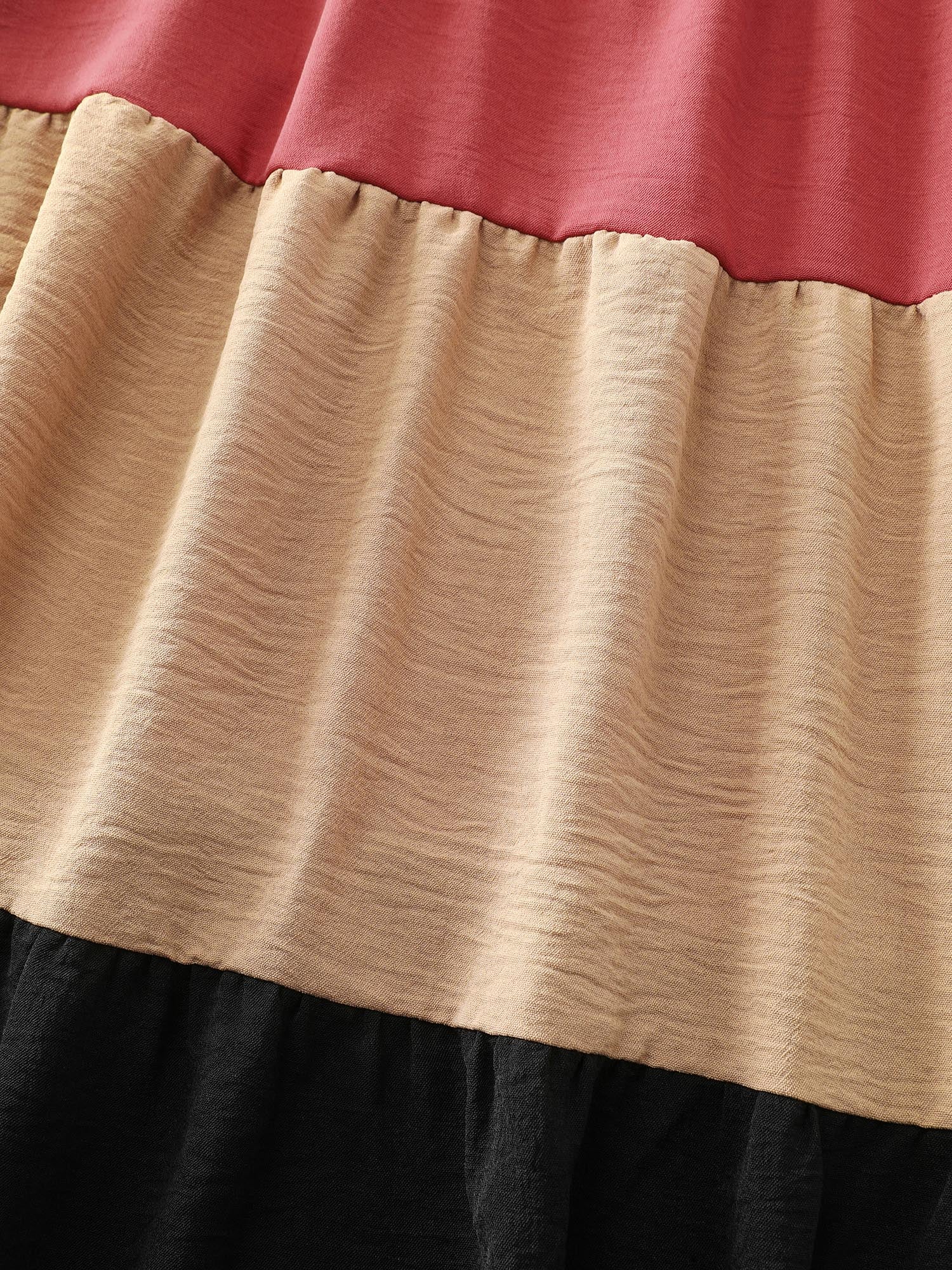 Colorblock Tiered Pockets Midi Dress - Image 6