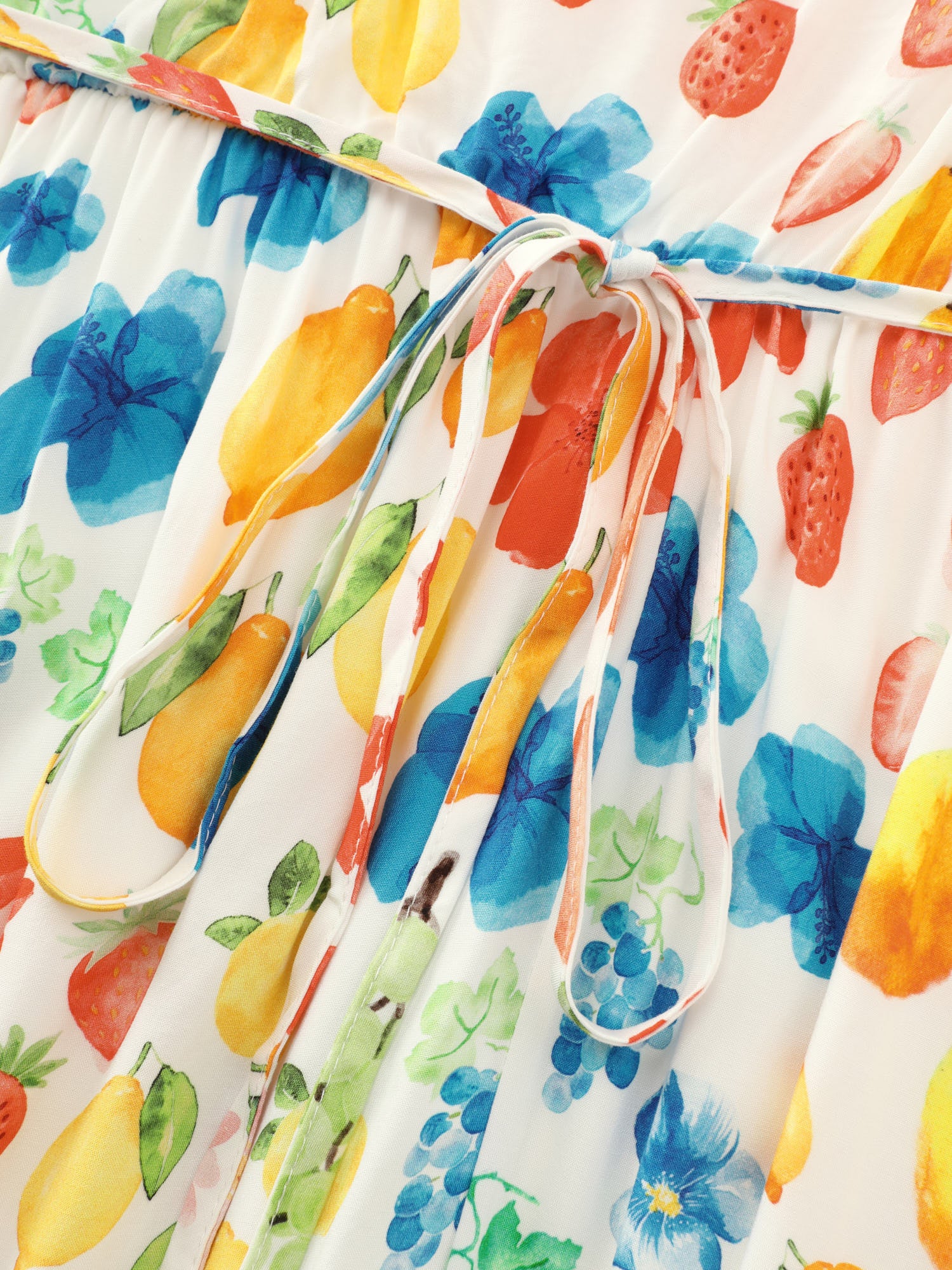 Colorful Fruit Print V-Neck Midi Dress - Image 5