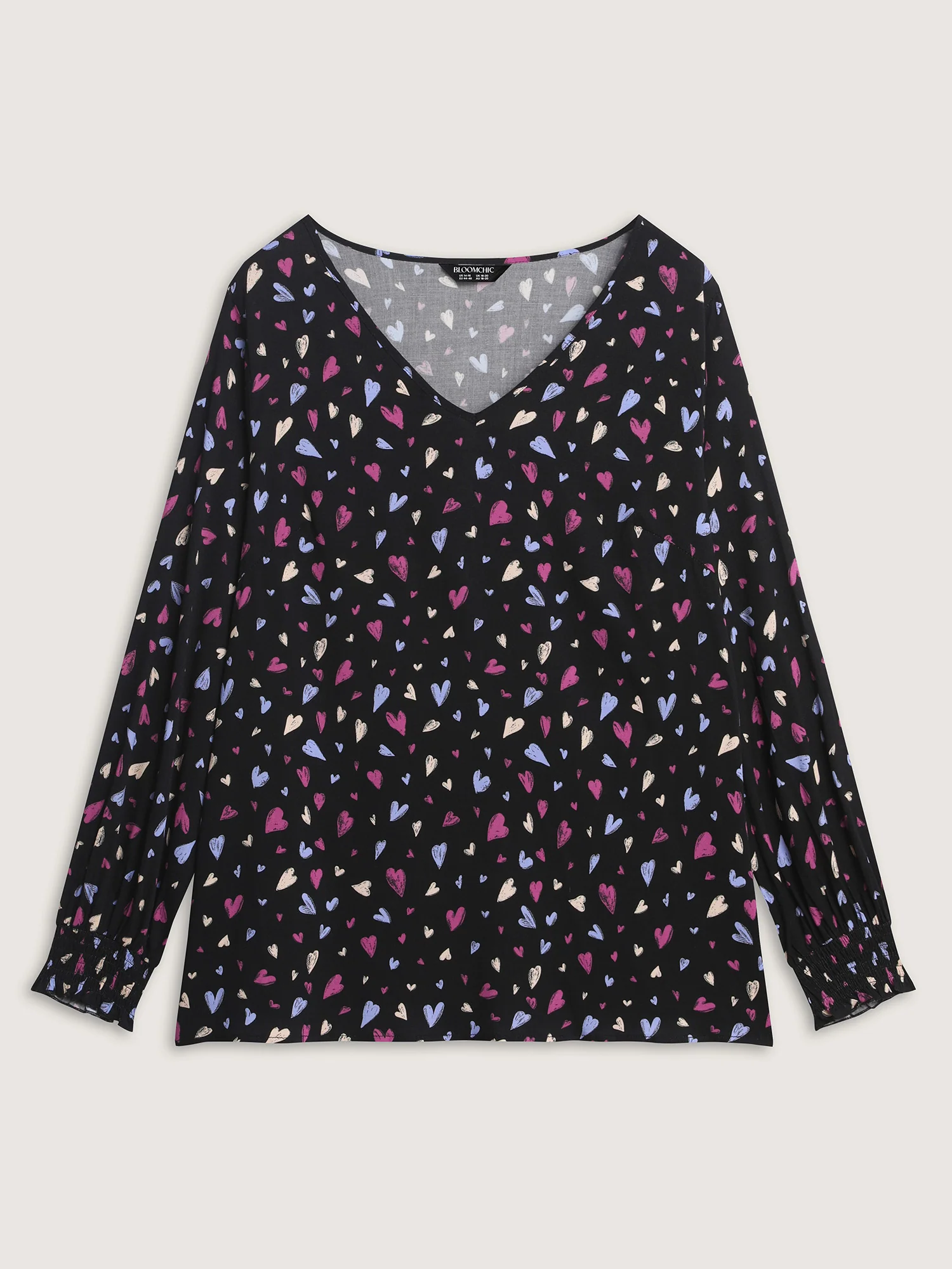 Colorful Heart Print V-Neck Blouse - Image 6
