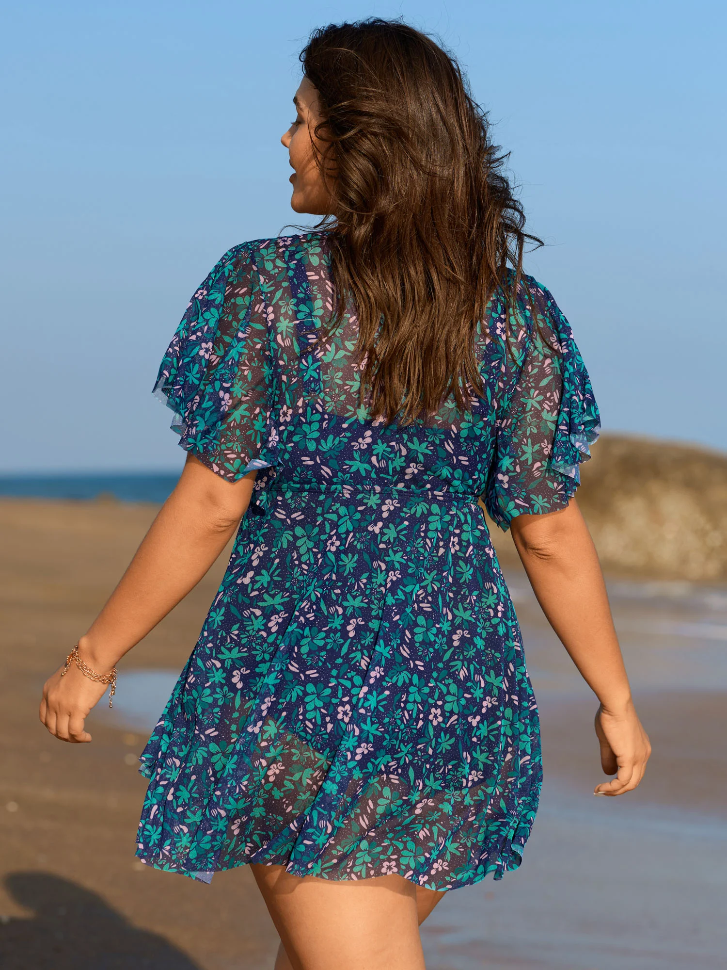 Colorful Sheer Floral Print Swim Dress - Image 5