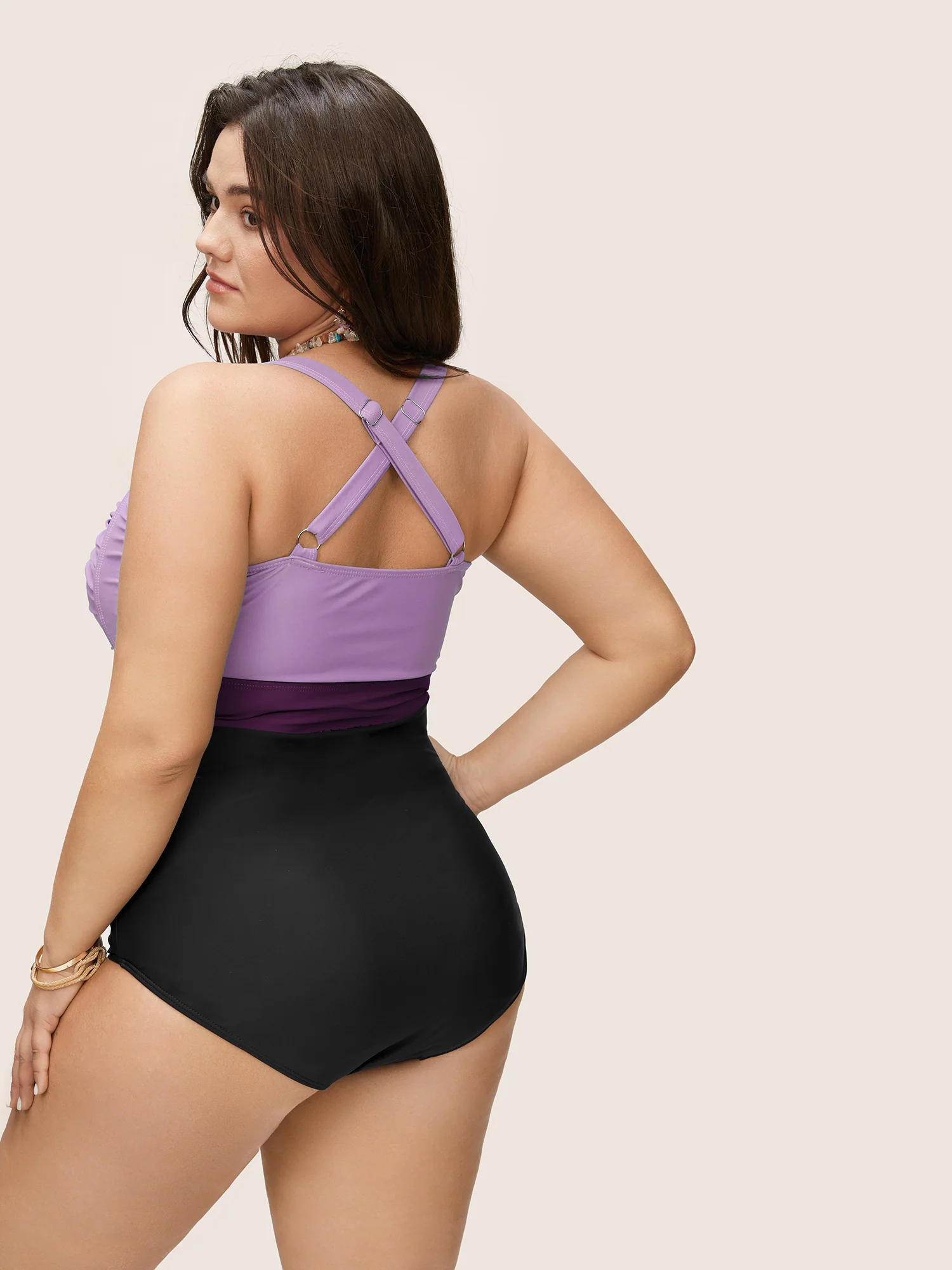 Contrast Twist Front Tummy-Control One Piece Swimsuit - Image 44