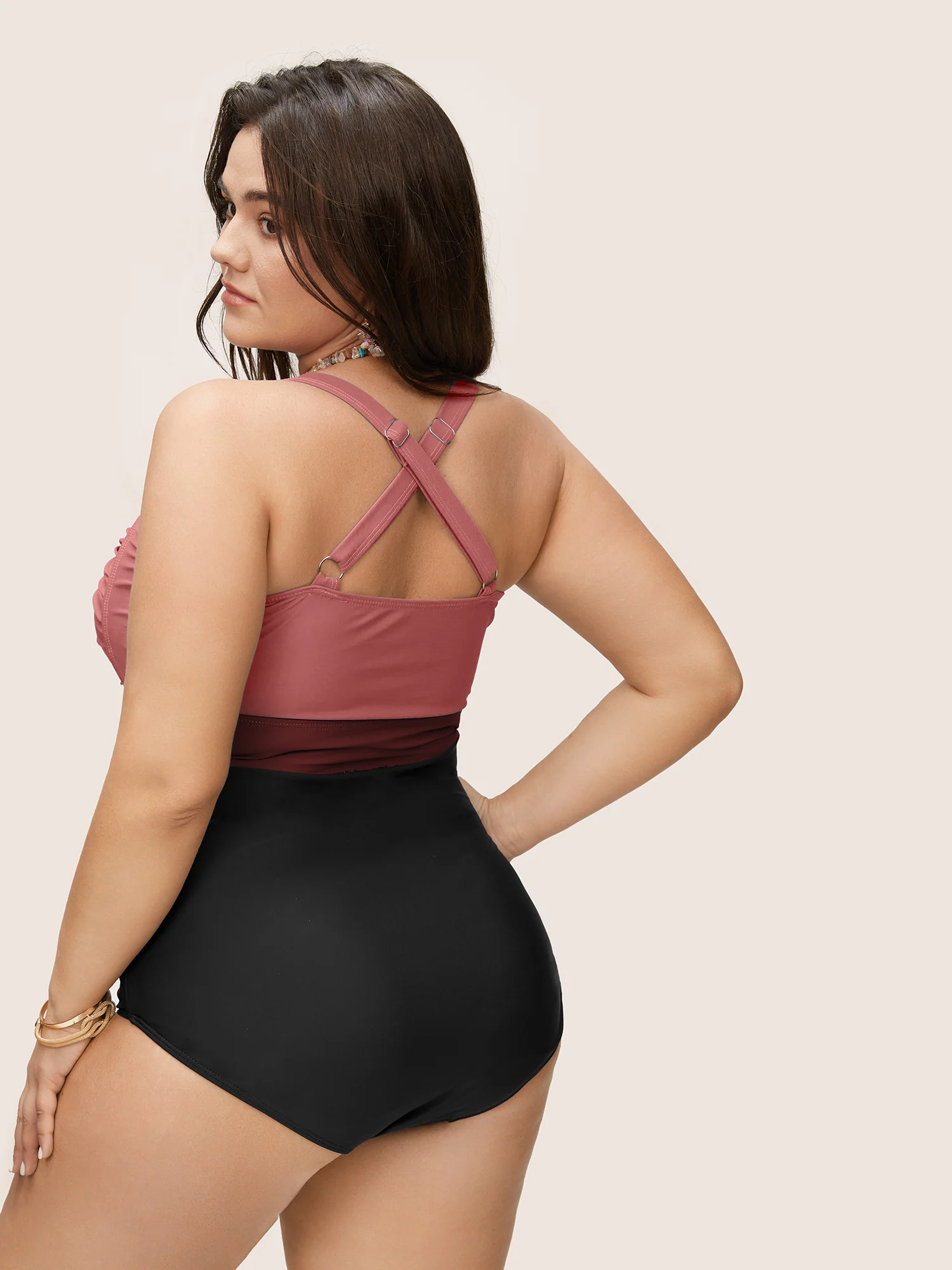 Contrast Twist Front Tummy-Control One Piece Swimsuit - Image 49