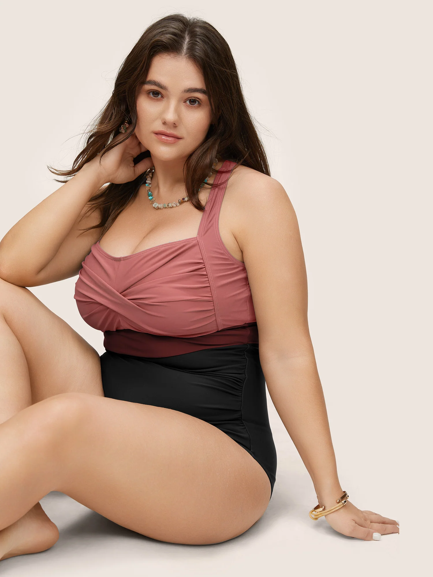 Contrast Twist Front Tummy-Control One Piece Swimsuit - Image 50
