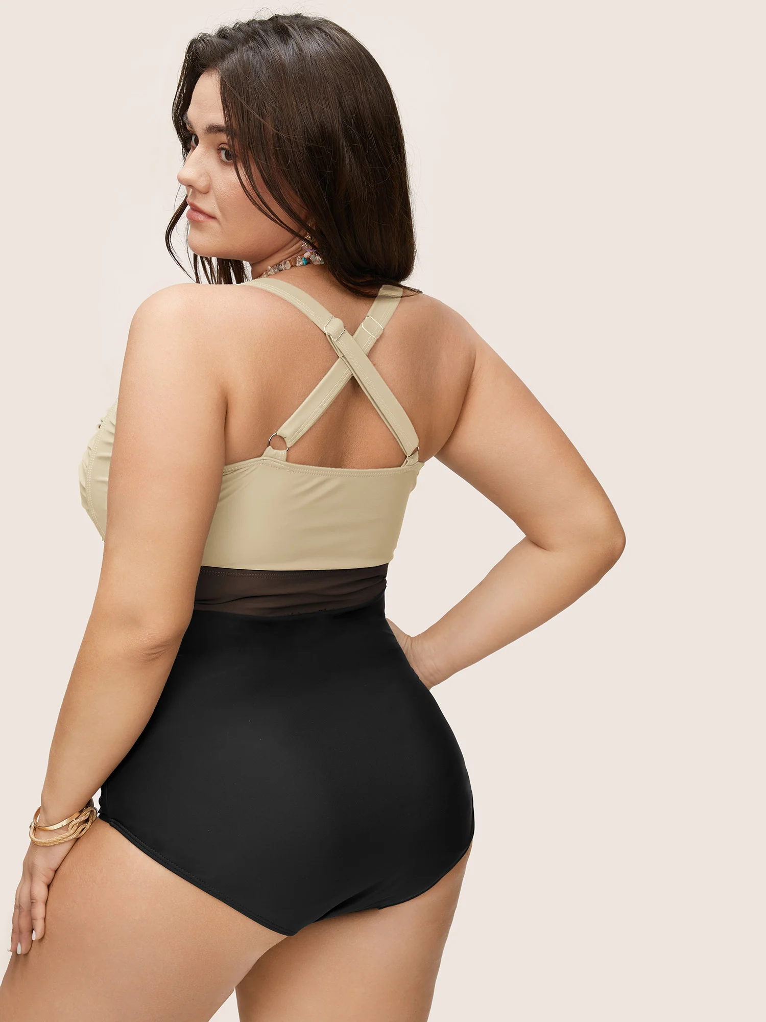 Contrast Twist Front Tummy-Control One Piece Swimsuit - Image 54