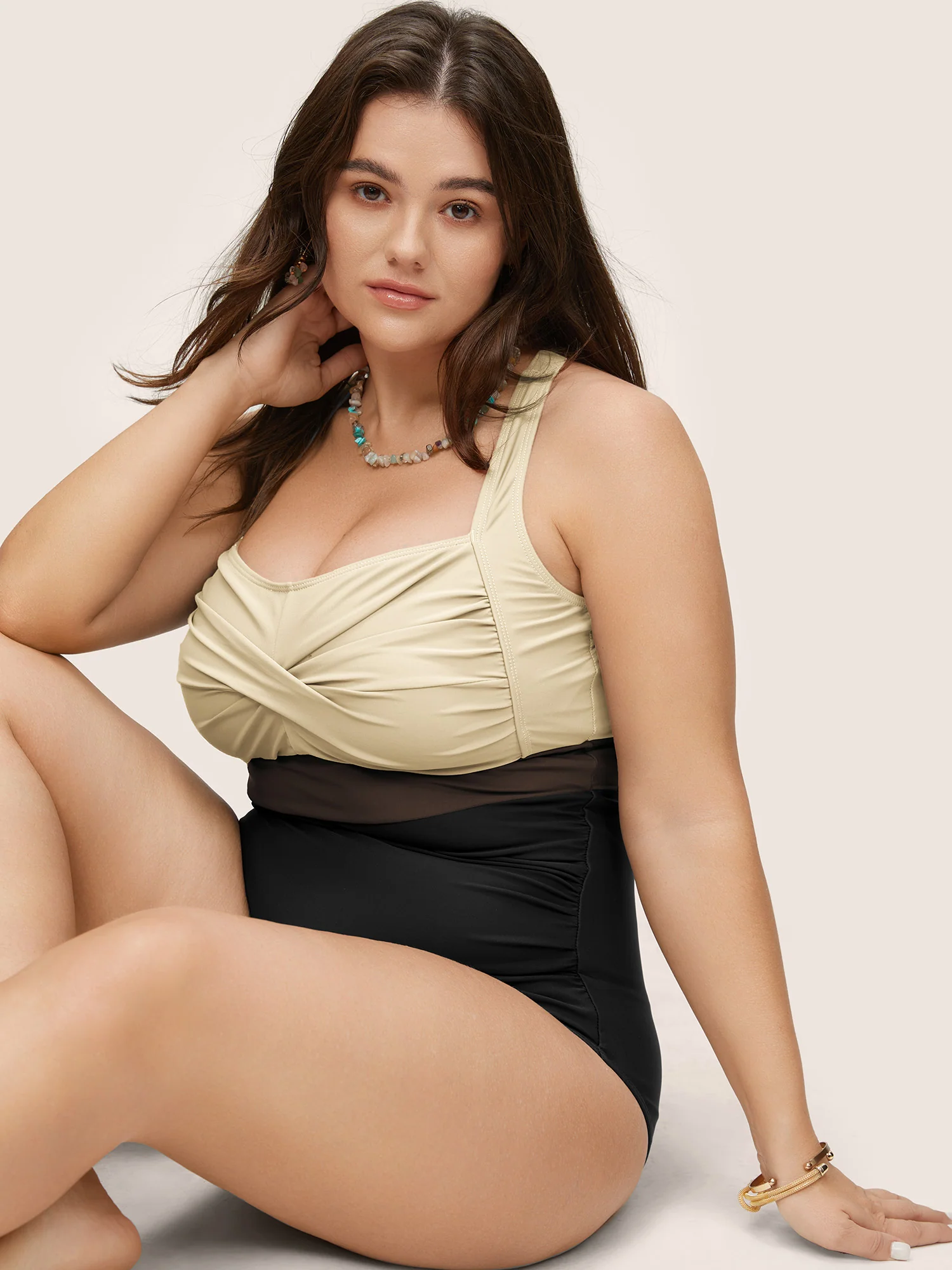 Contrast Twist Front Tummy-Control One Piece Swimsuit - Image 55