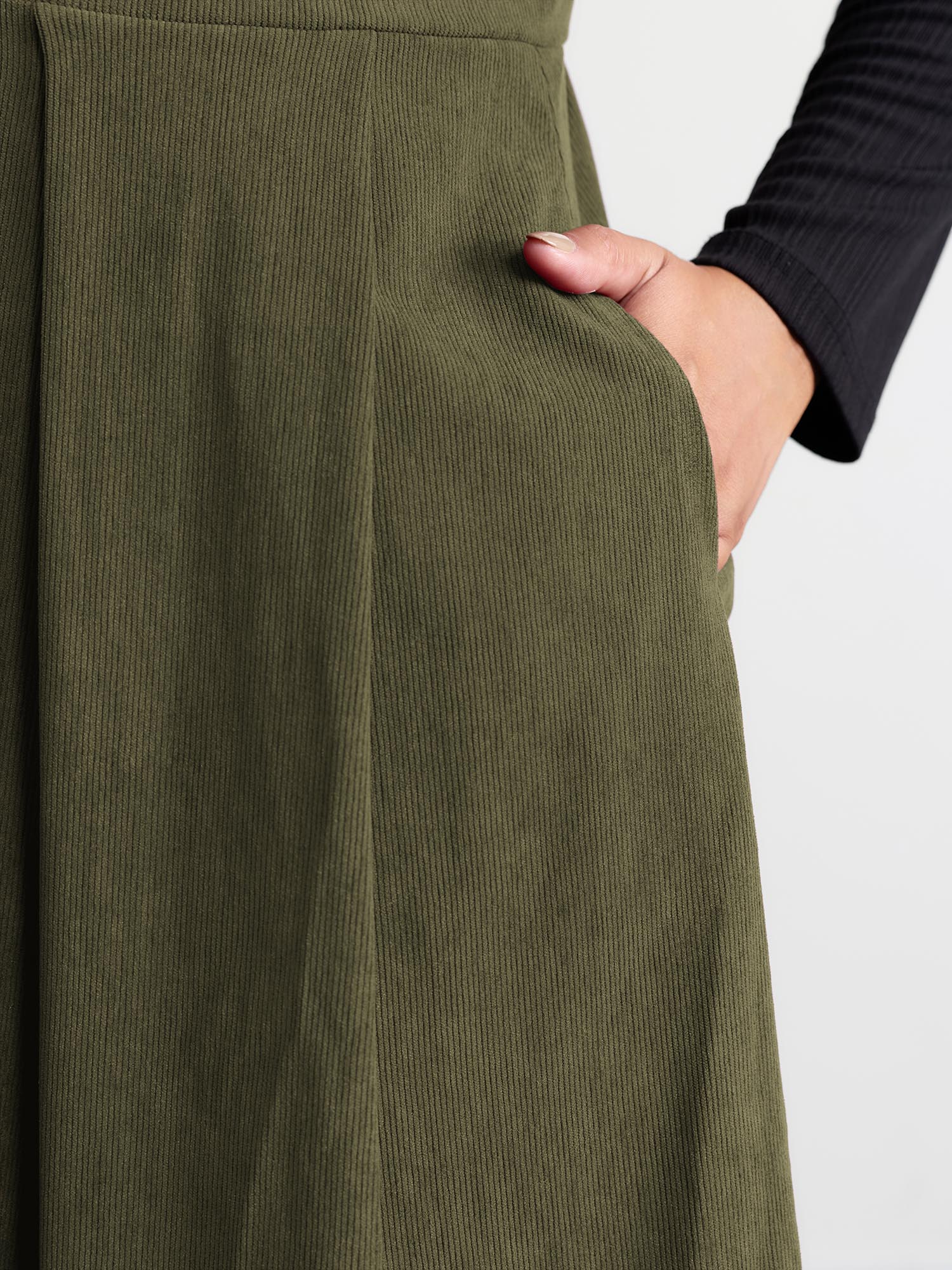 Corduroy Stretchy Waist V-Neck Mini Dress - Image 17