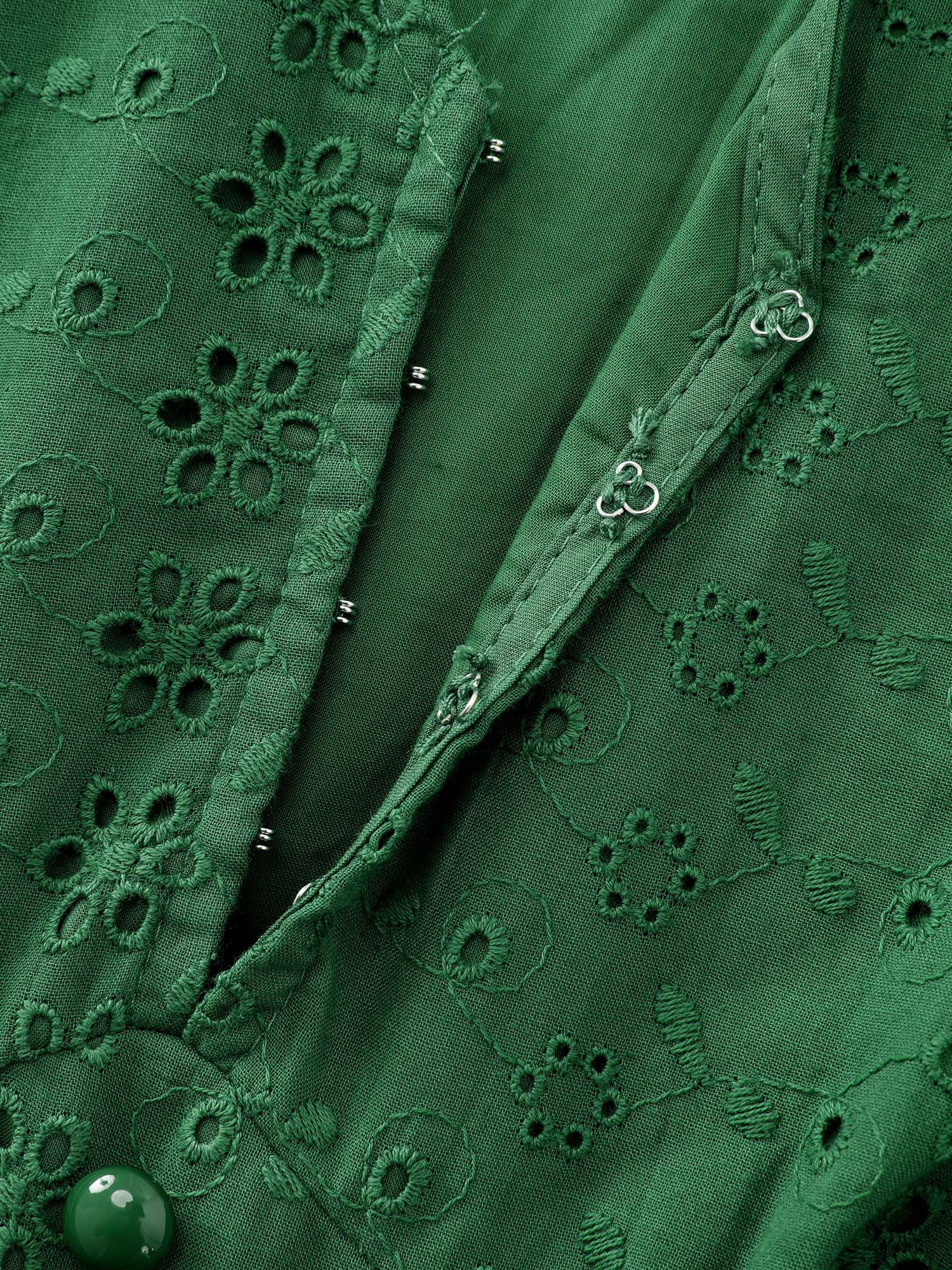Cotton Eyelet Trim Cinched-Waist Midi Dress - Image 6