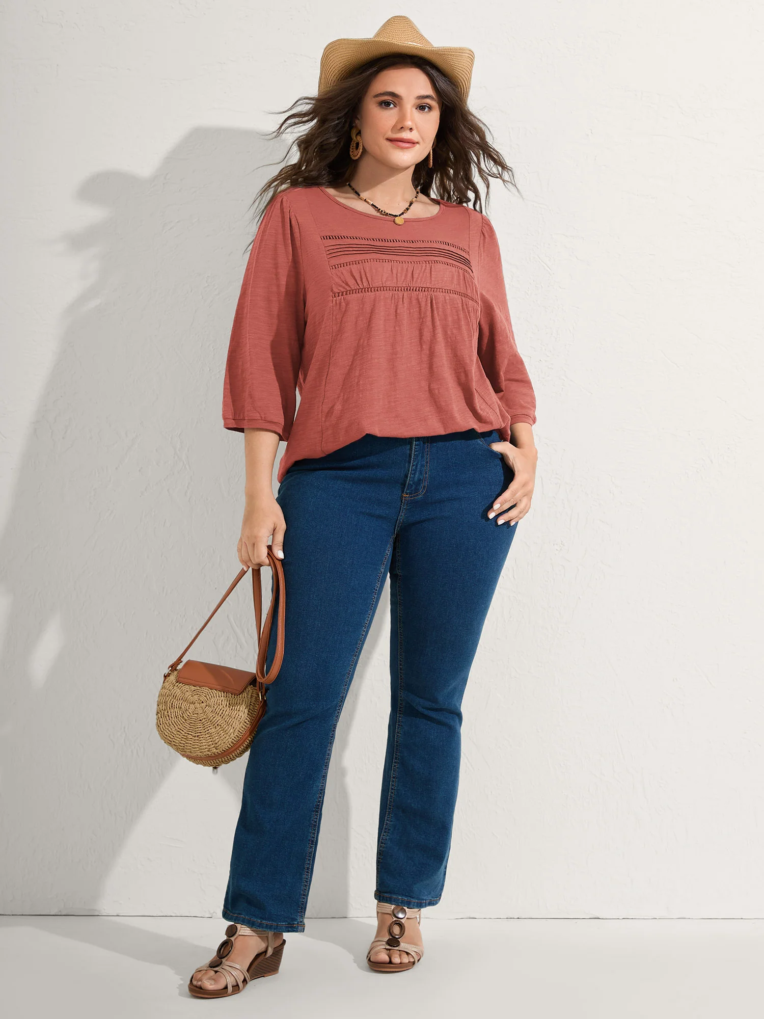 Cotton Lace Spliced Plain Knit Top - Image 8