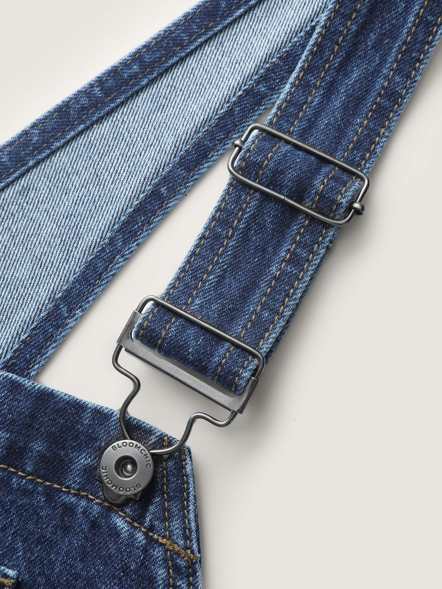 Cotton Relaxed-Fit Side Button Overall Denim Jumpsuit - Image 5