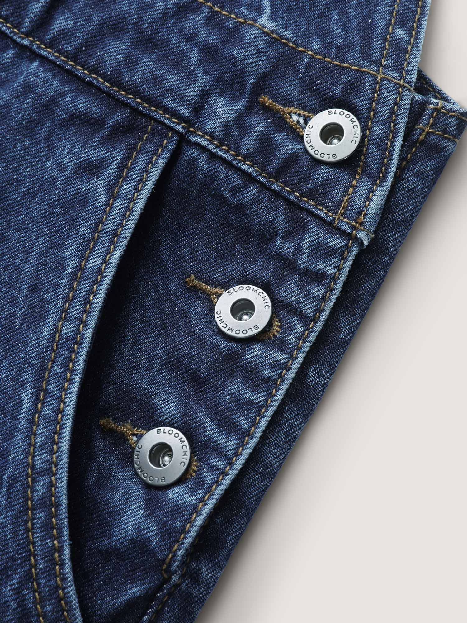 Cotton Relaxed-Fit Side Button Overall Denim Jumpsuit - Image 6