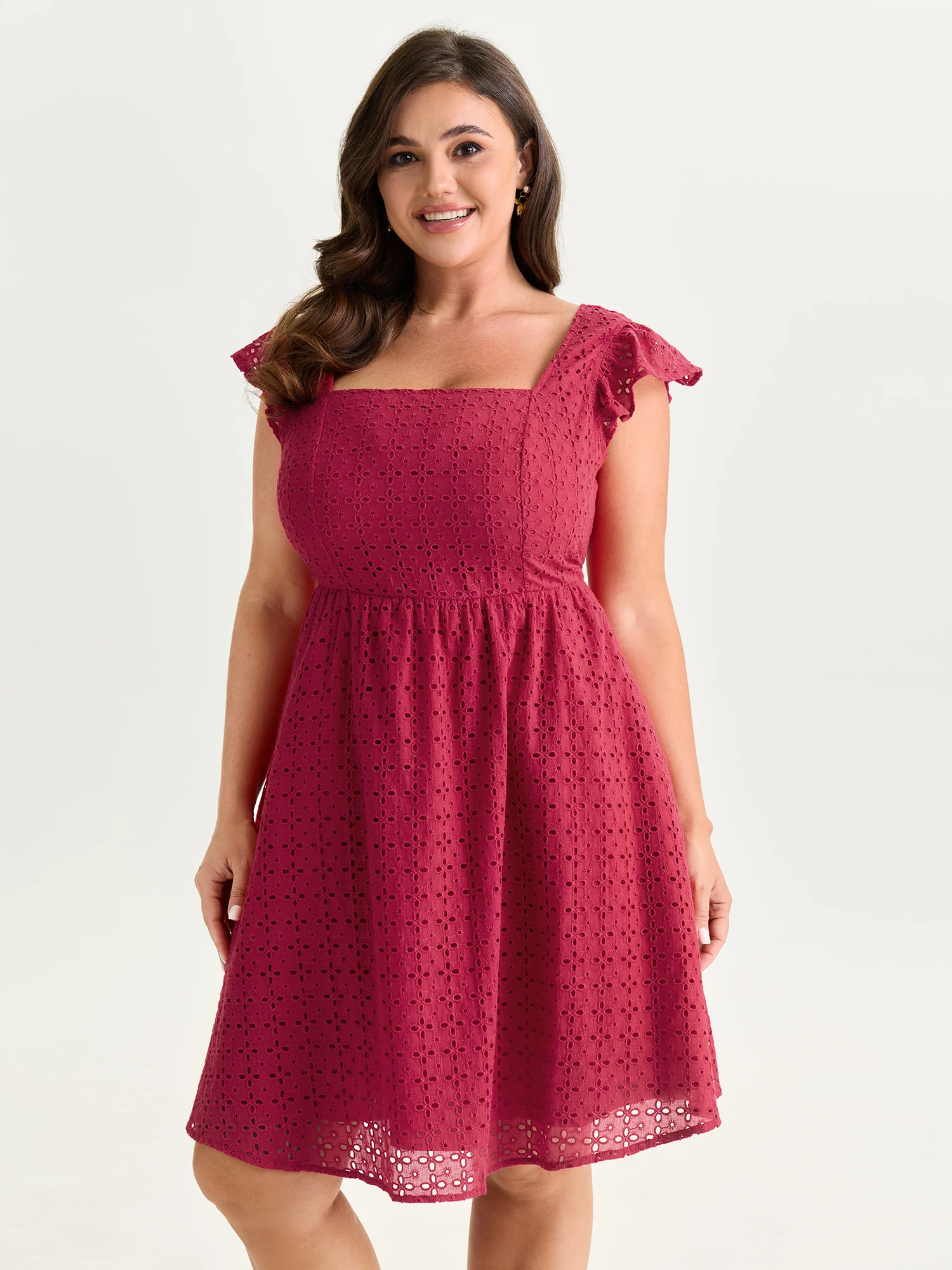 Cotton Textured Flutter Sleeve Mini Dress