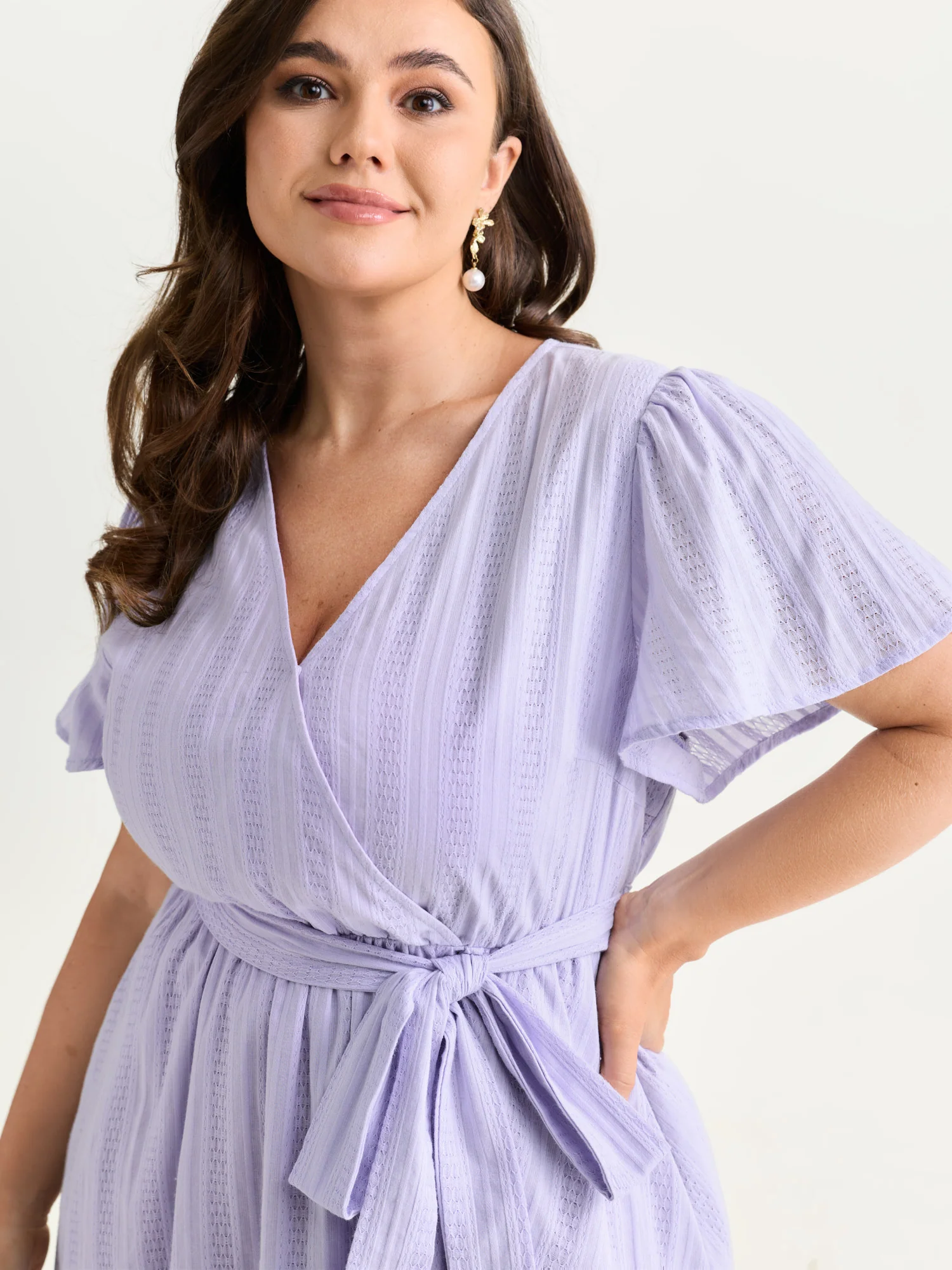 Cotton Textured Waist-Defining Tie Mini Dress - Image 2