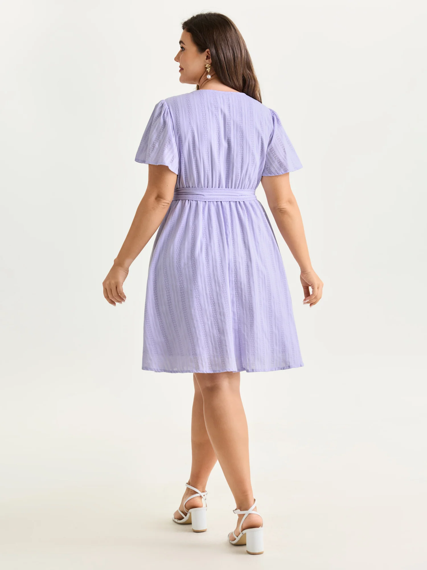 Cotton Textured Waist-Defining Tie Mini Dress - Image 4