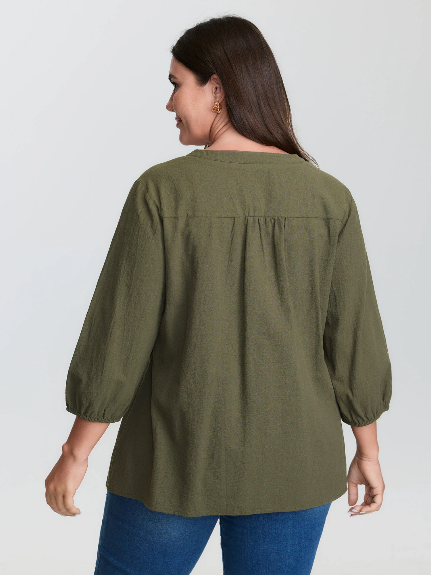 Cotton Toothpick Pleat Notched Collar Blouse - Image 4