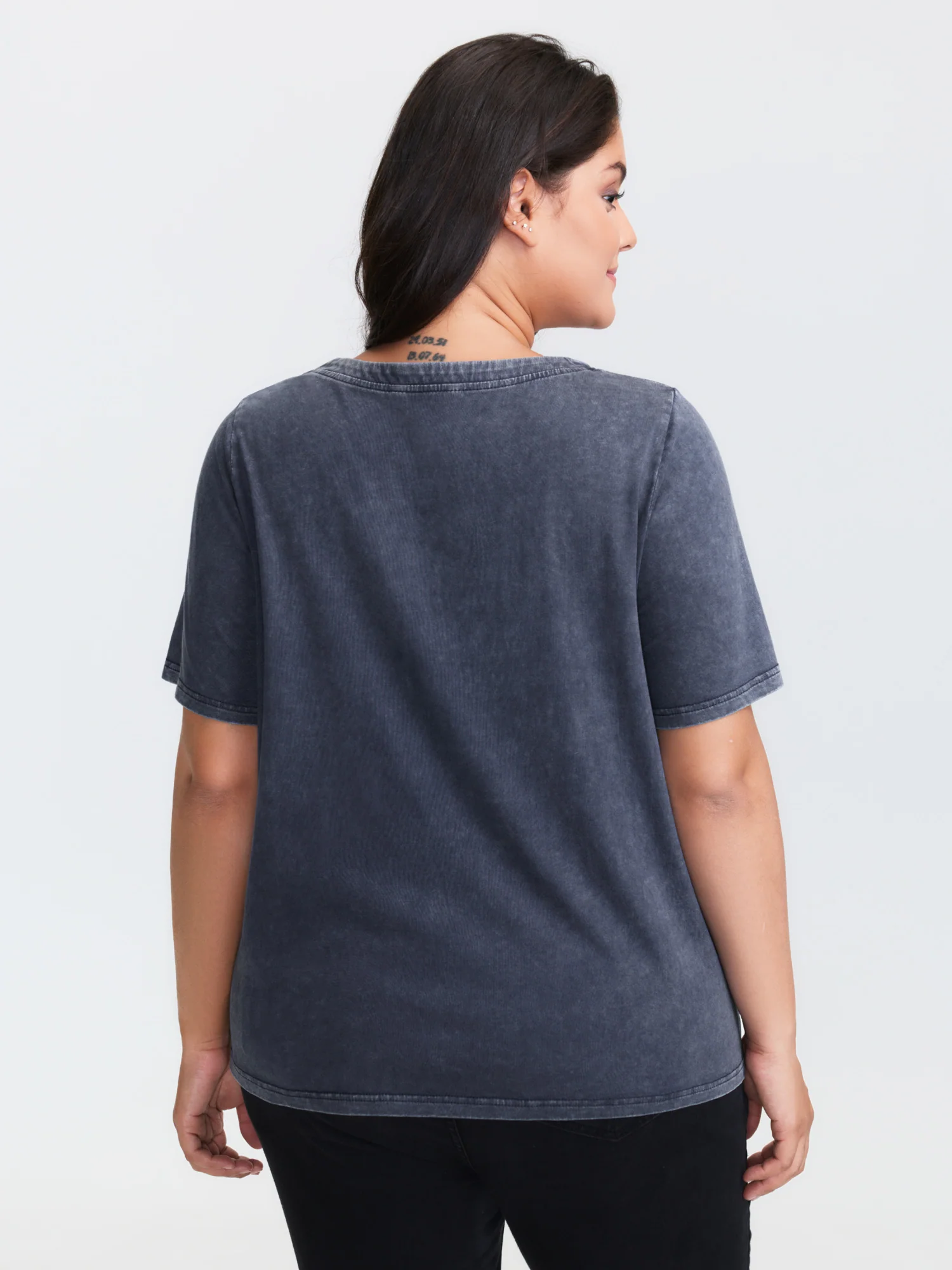 Cotton Vintage Wash Neck Cut-Out T-Shirt - Image 4
