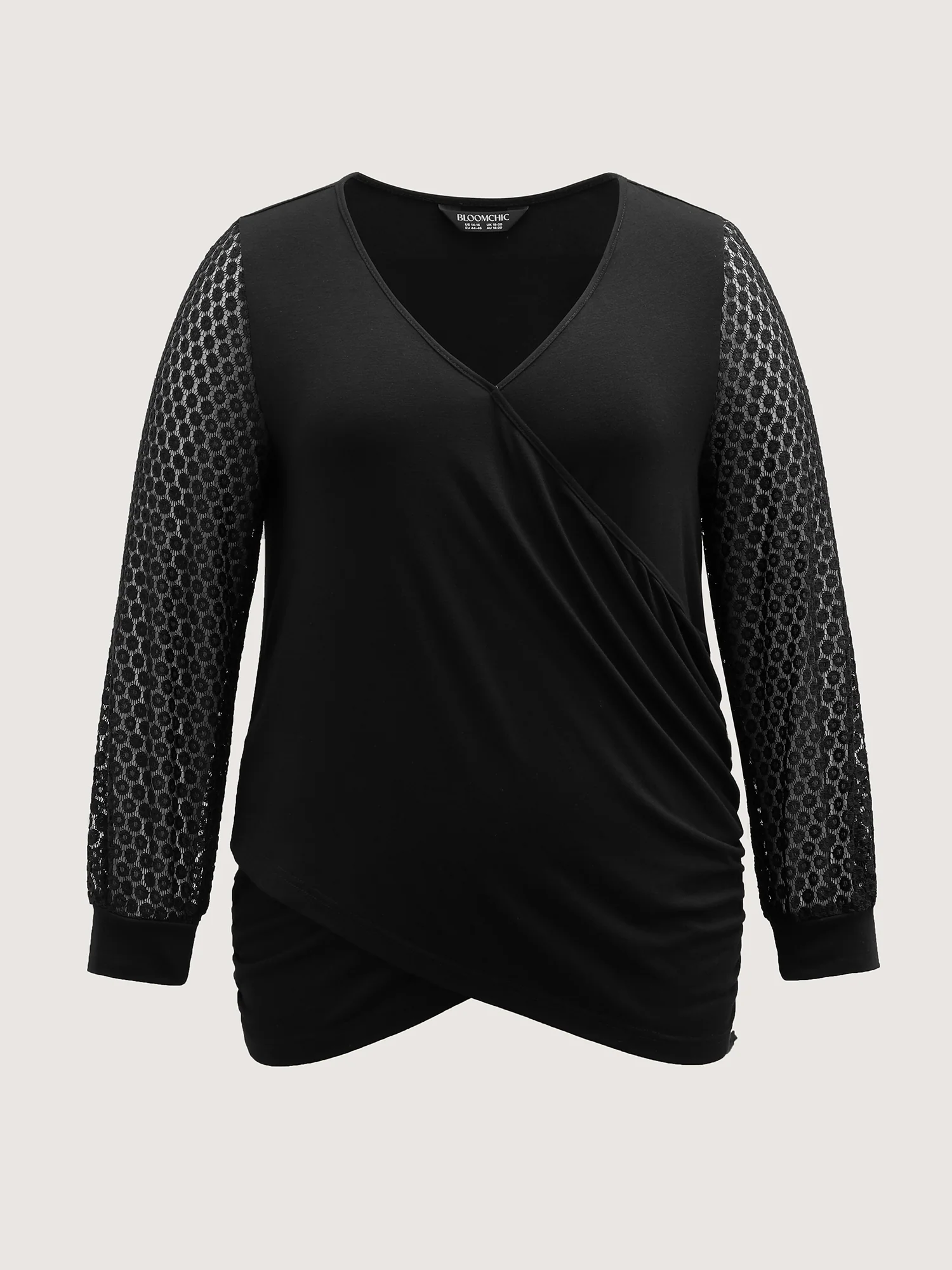 Crossover Draped Lace Sheer Sleeve Knit Top - Image 7