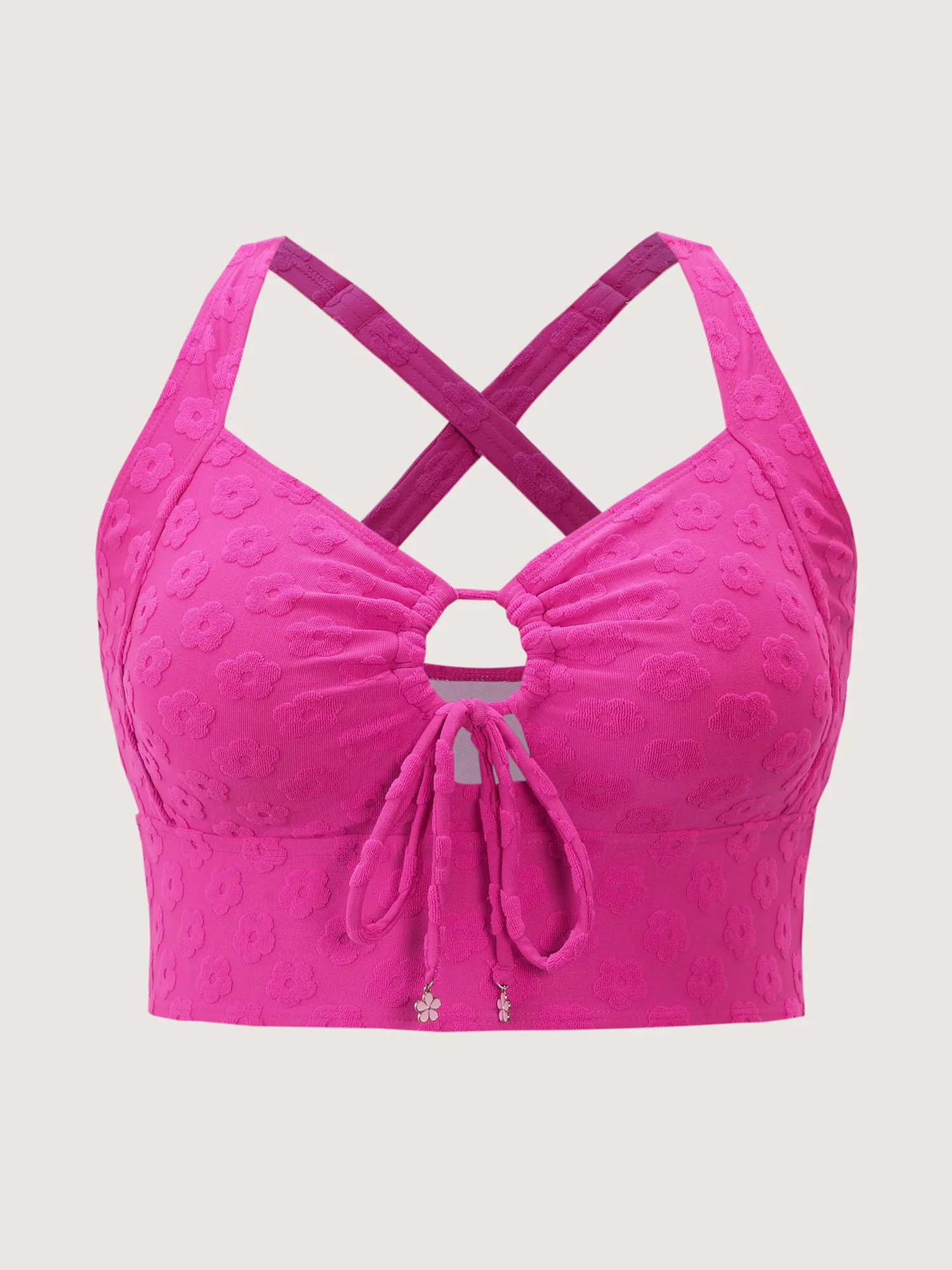 Cut-Out Front-Tie Textured Bikini Top - Image 7