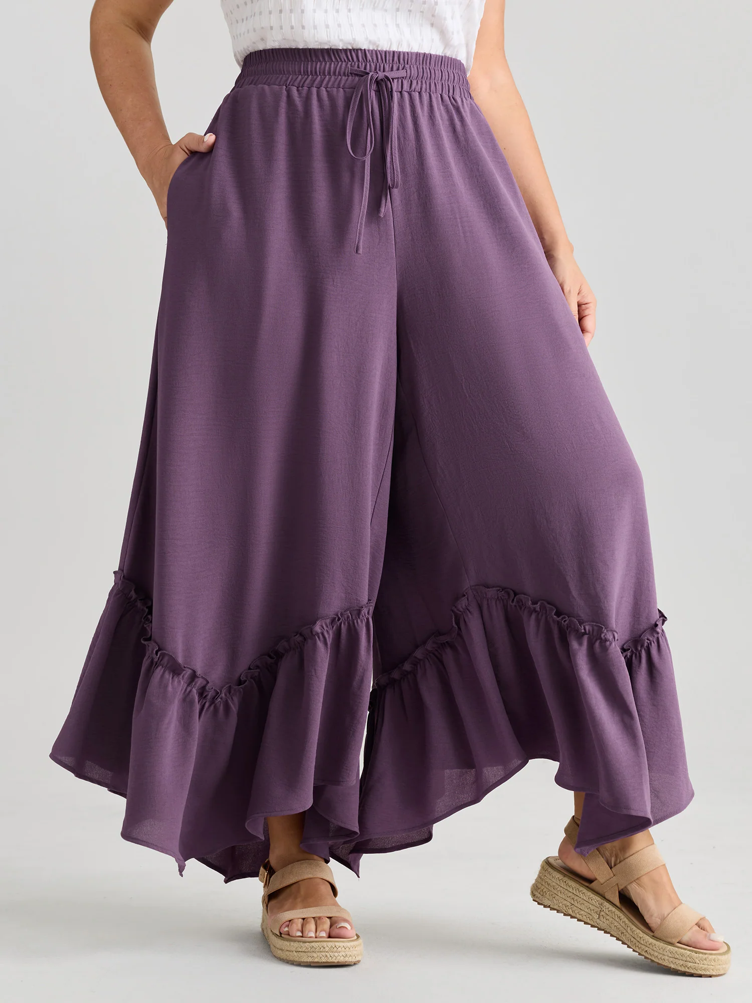 Drawstring Waist Ruffled Hem Pants - Image 2