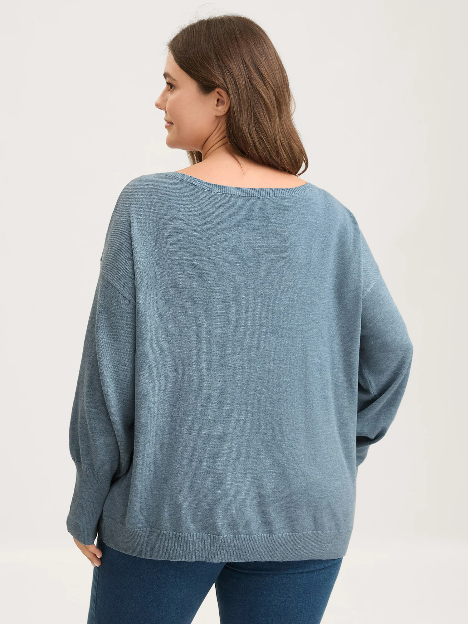 Drop Shoulder Solid Ribbed Pullover - Image 4