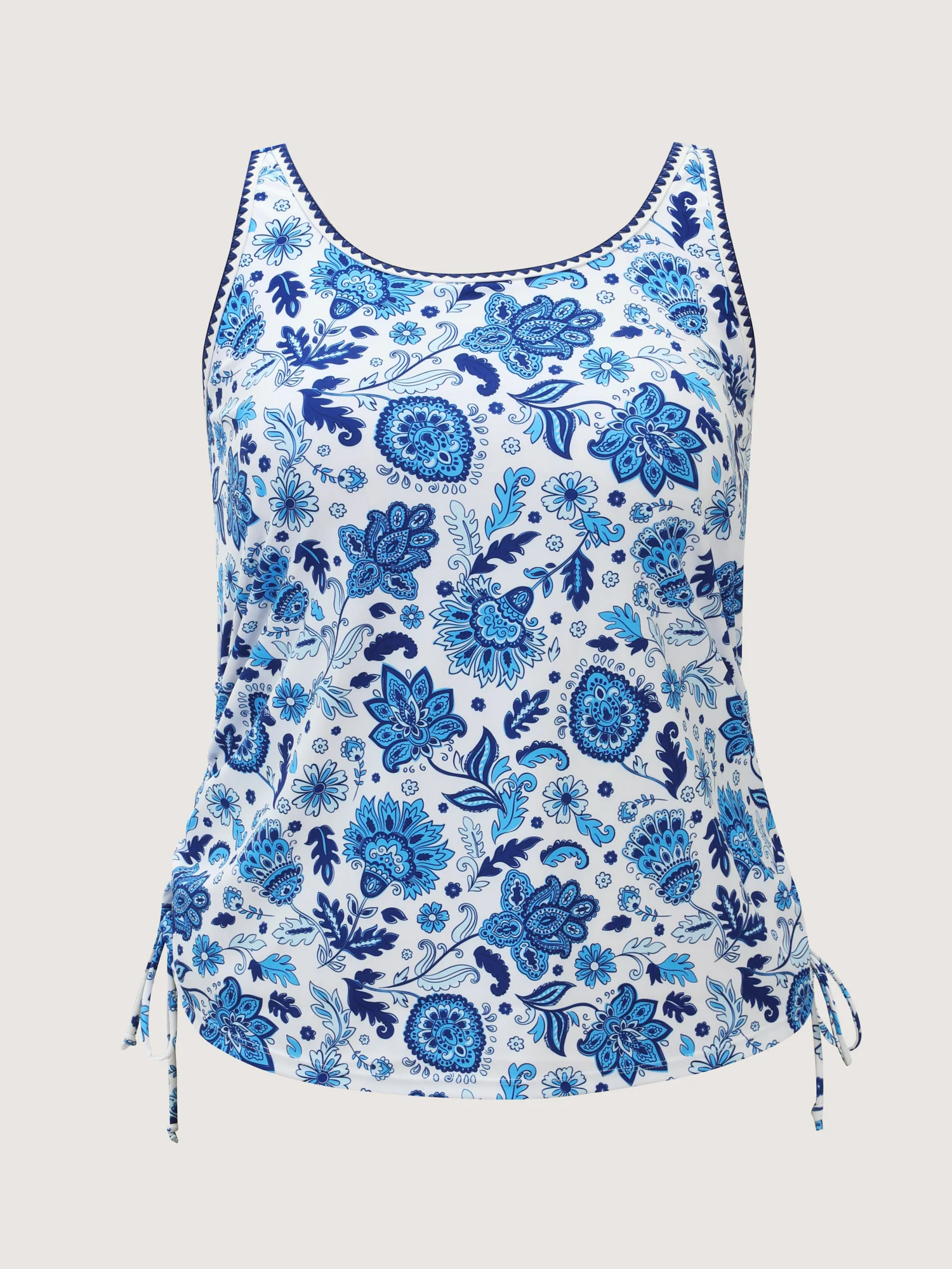 Embroidered Trim Adjustable Drawstring Swim Top - Image 7