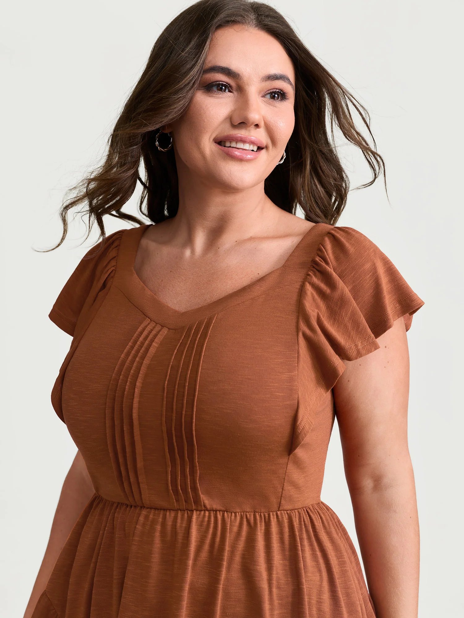 Fit And Flare Flutter Sleeve Shirred Top - Image 3