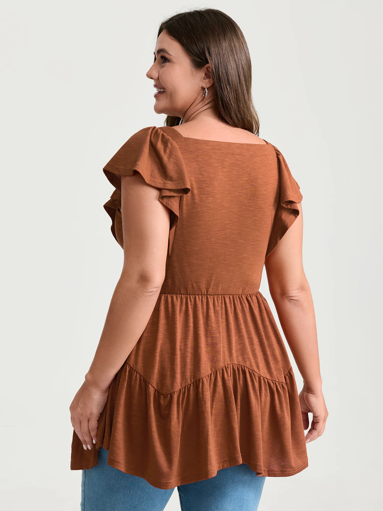 Fit And Flare Flutter Sleeve Shirred Top - Image 4