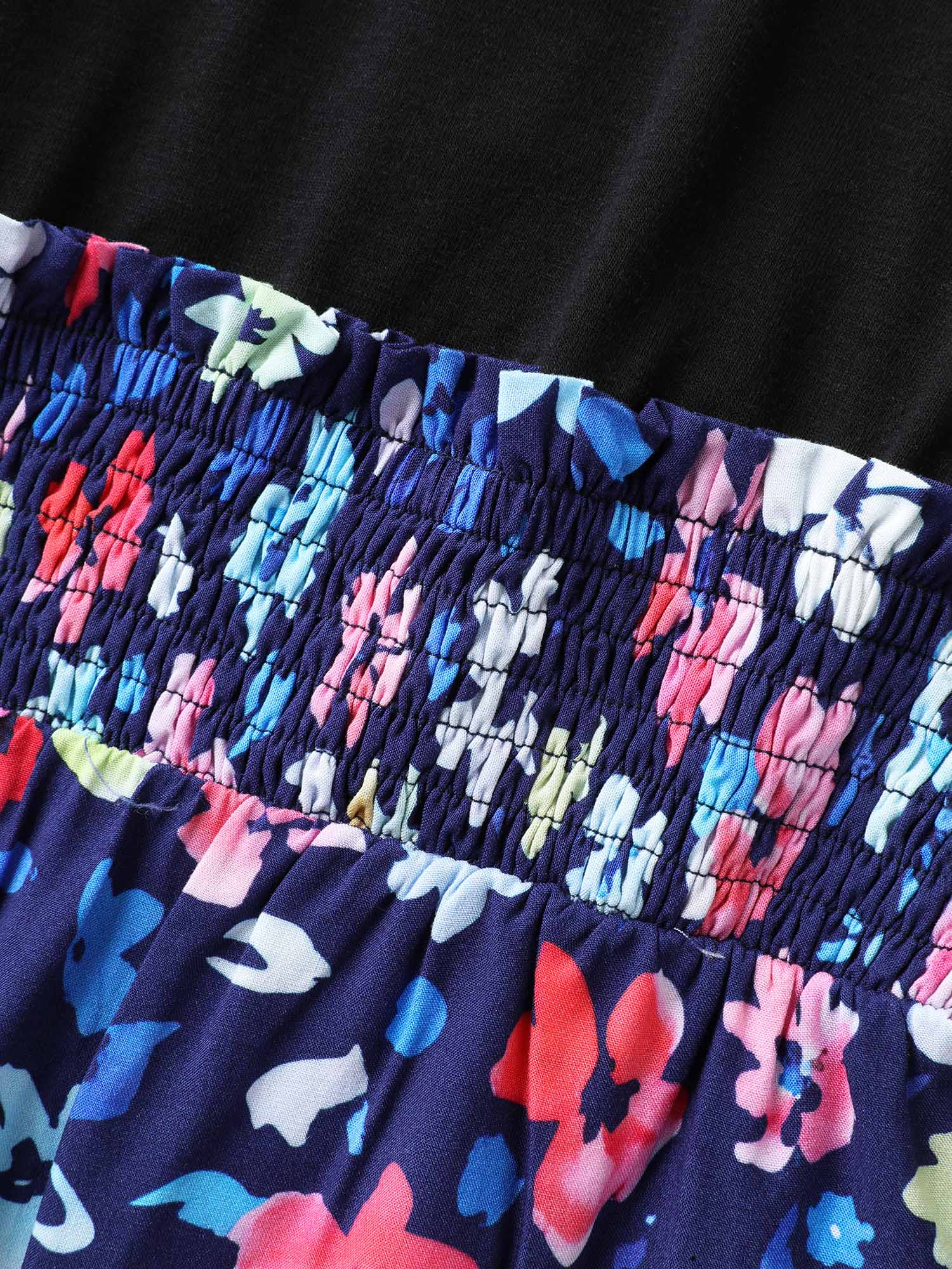 Floral Color Contrast Shirred Jumpsuit - Image 5