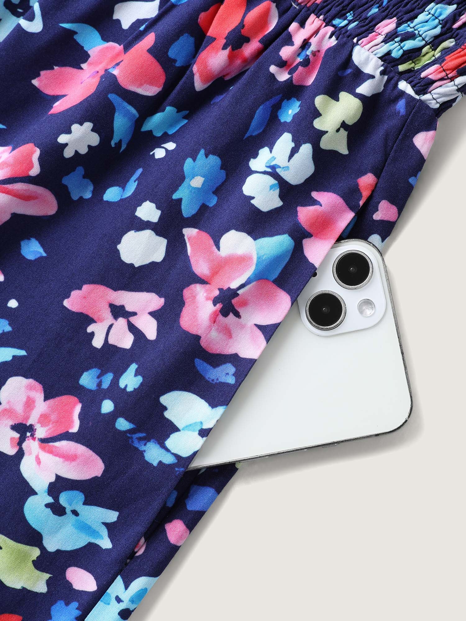 Floral Color Contrast Shirred Jumpsuit - Image 6