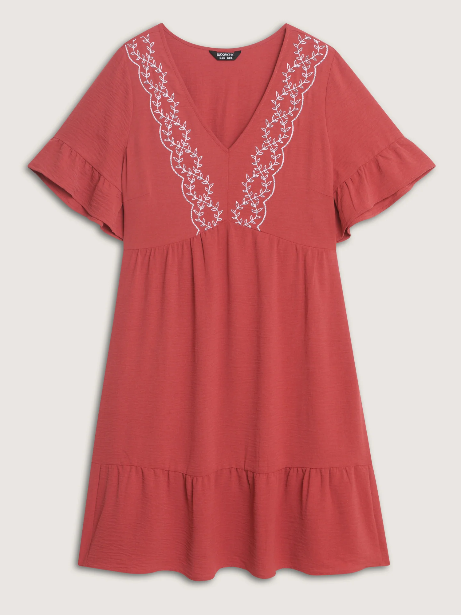Floral Embroidery V-Neck Tiered Mini Dress - Image 7