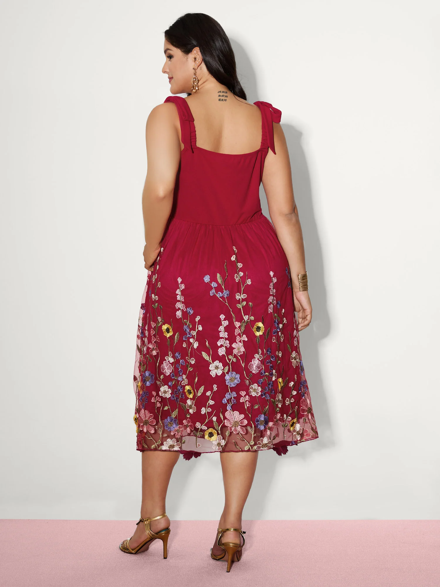 Floral Hem Shoulder-Tie Midi Dress - Image 5