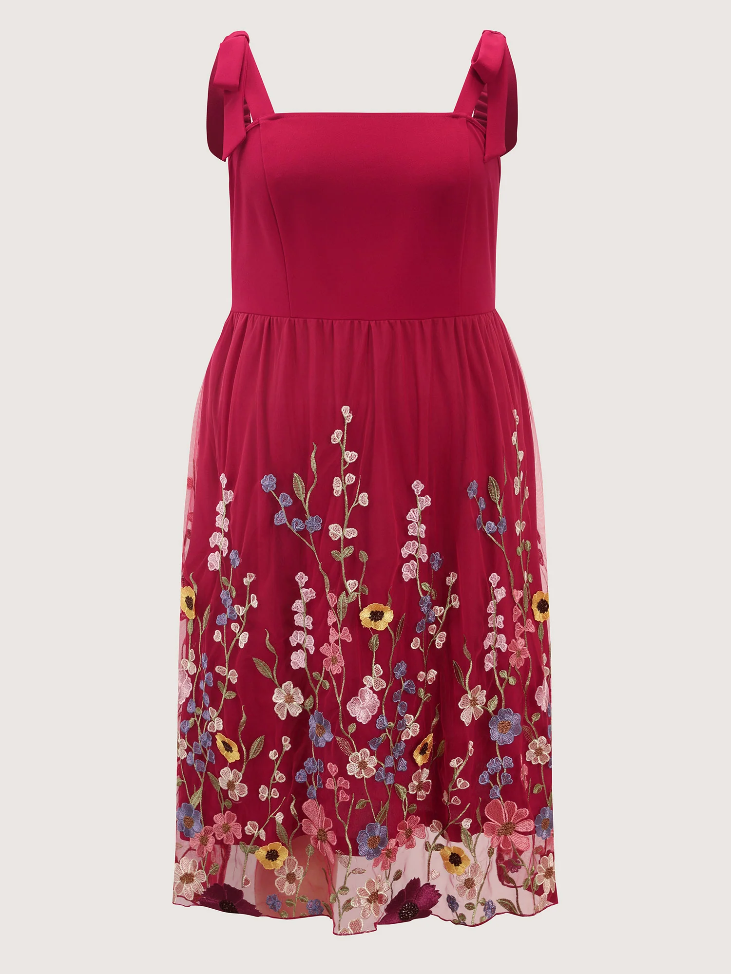 Floral Hem Shoulder-Tie Midi Dress - Image 8