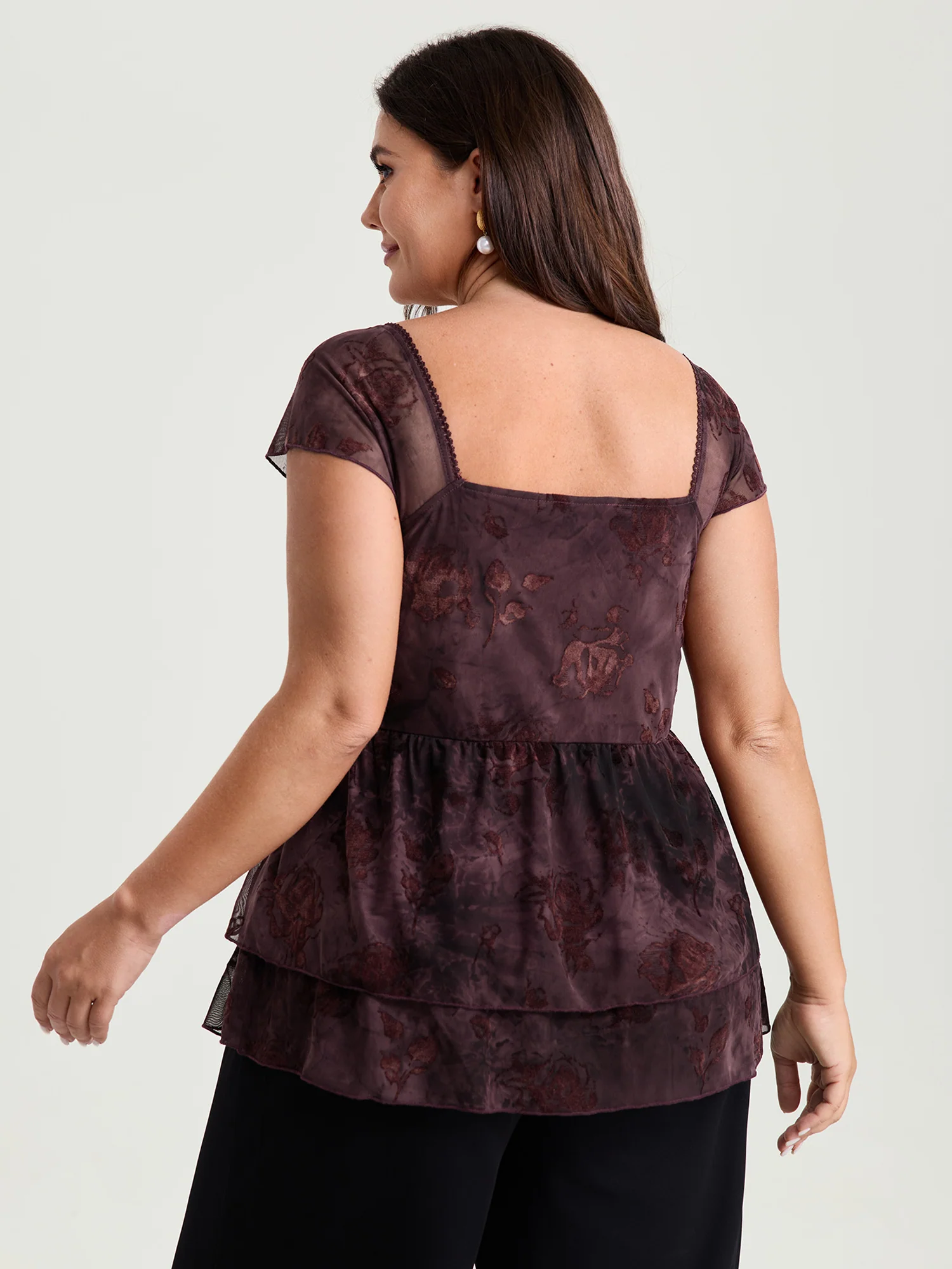 Floral Mesh Layered Fit And Flare Knit Top - Image 4
