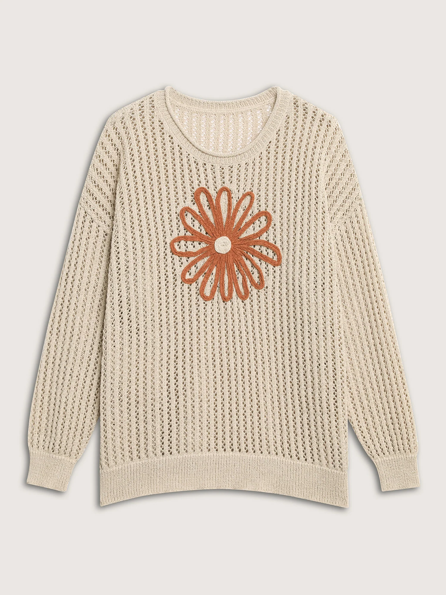 Floral Motif Cut-Out Textured Pullover - Image 7