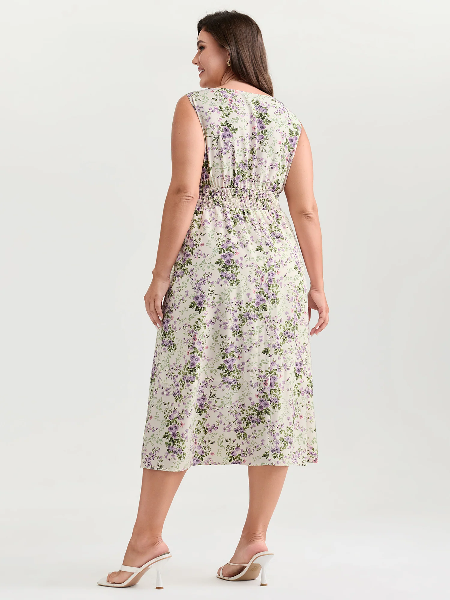 Floral Print Adjustable Bust-Tie Pockets Midi Dress - Image 4